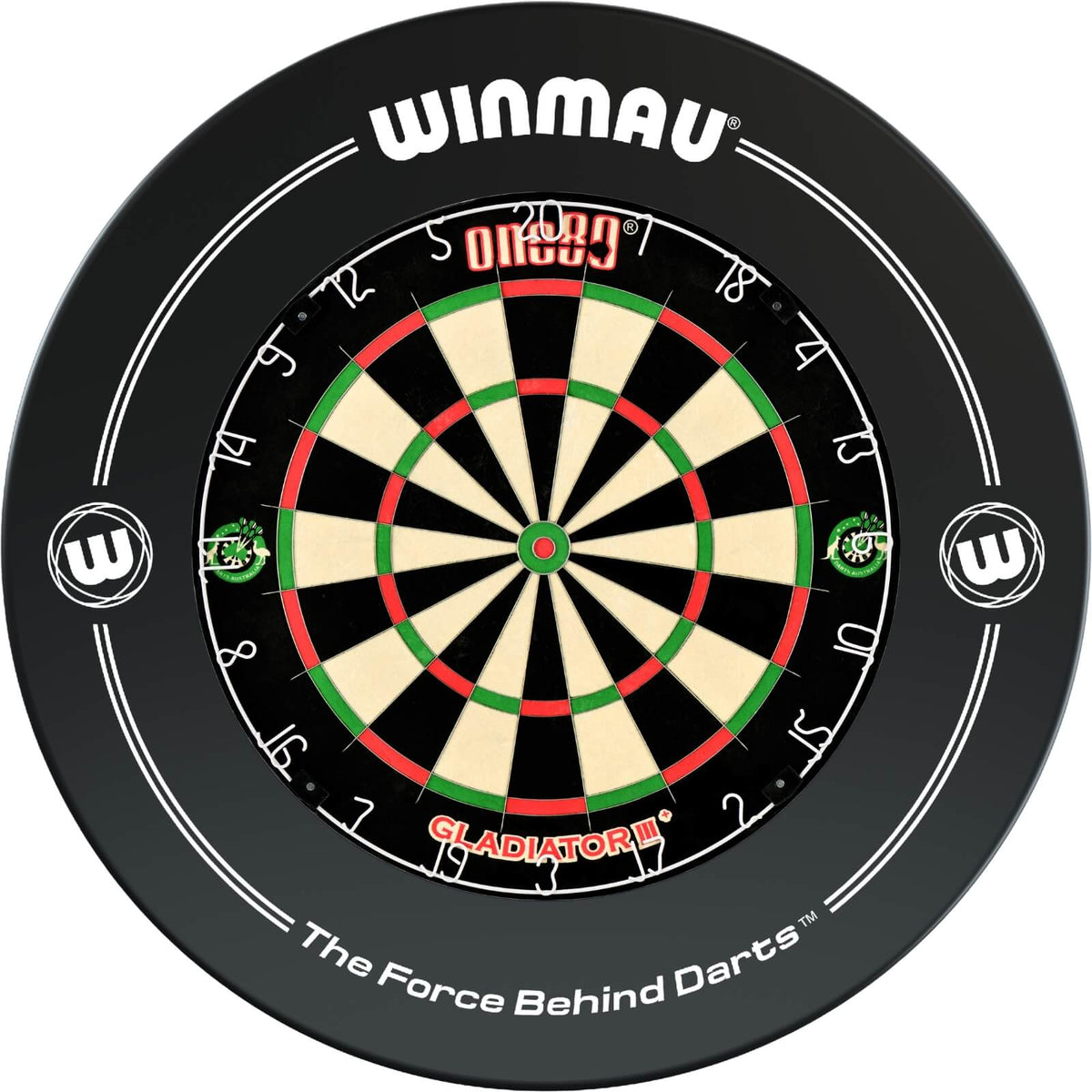 Surrounds &amp; Dartboards - Winmau - Printed Dartboard Surround &amp; Dartboard Bundle - Choose Your Board Black / One80 - Gladiator 3+