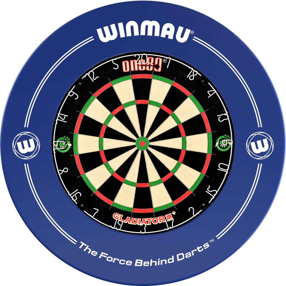 Surrounds &amp; Dartboards - Winmau - Printed Dartboard Surround &amp; Dartboard Bundle - Choose Your Board Blue / One80 - Gladiator 3+