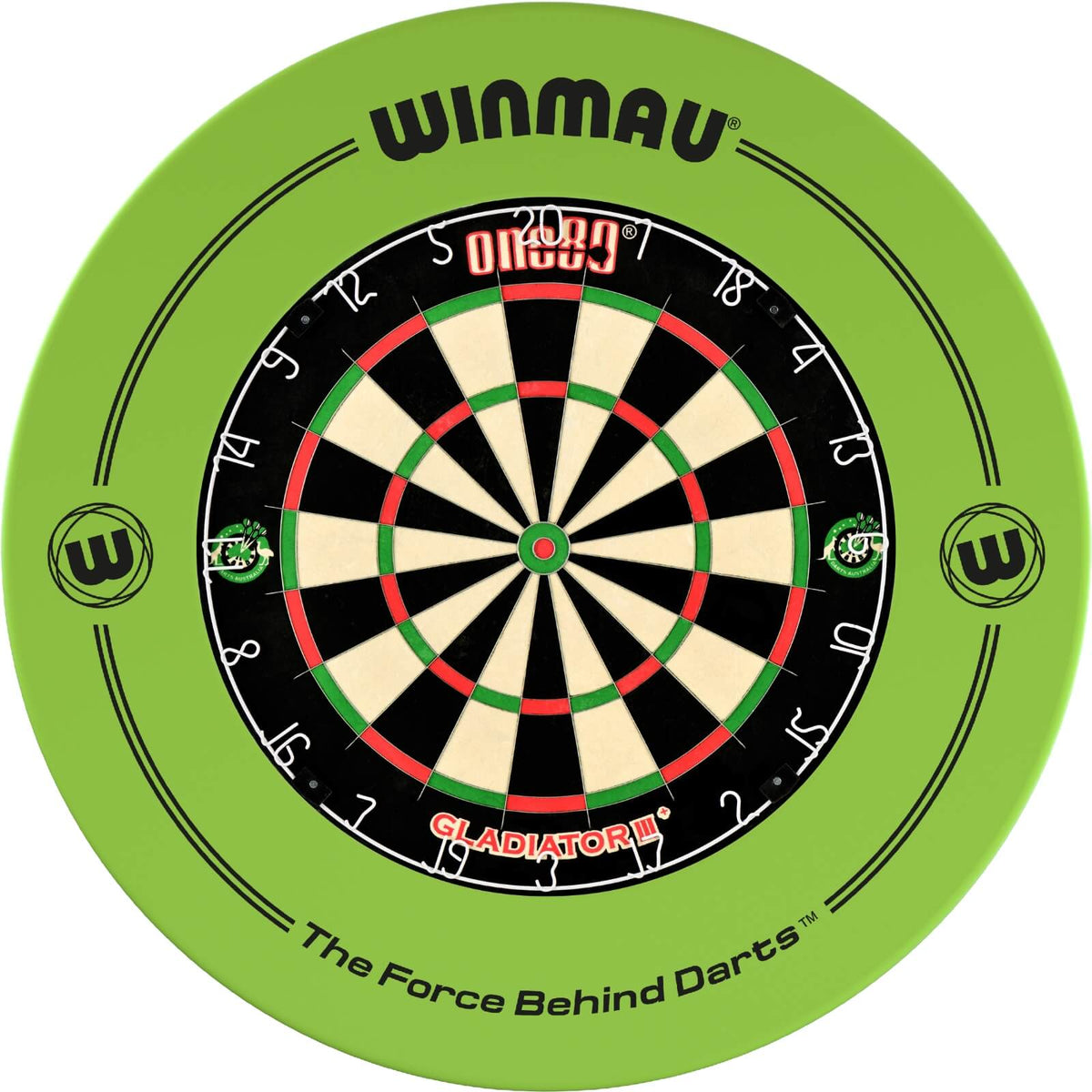 Surrounds &amp; Dartboards - Winmau - Printed Dartboard Surround &amp; Dartboard Bundle - Choose Your Board Green / One80 - Gladiator 3+