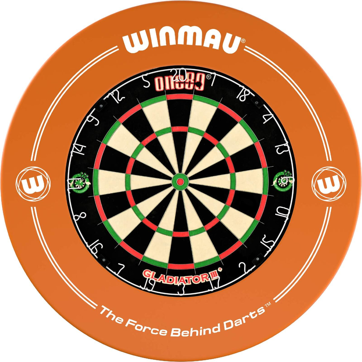Surrounds &amp; Dartboards - Winmau - Printed Dartboard Surround &amp; Dartboard Bundle - Choose Your Board Orange / One80 - Gladiator 3+