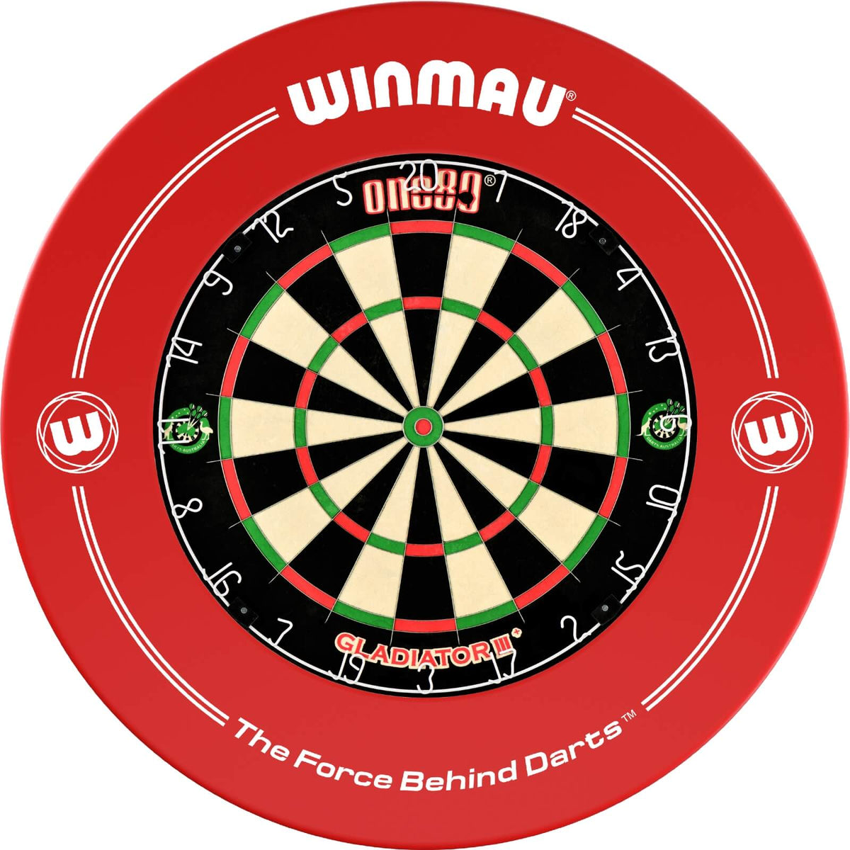Surrounds &amp; Dartboards - Winmau - Printed Dartboard Surround &amp; Dartboard Bundle - Choose Your Board Red / One80 - Gladiator 3+