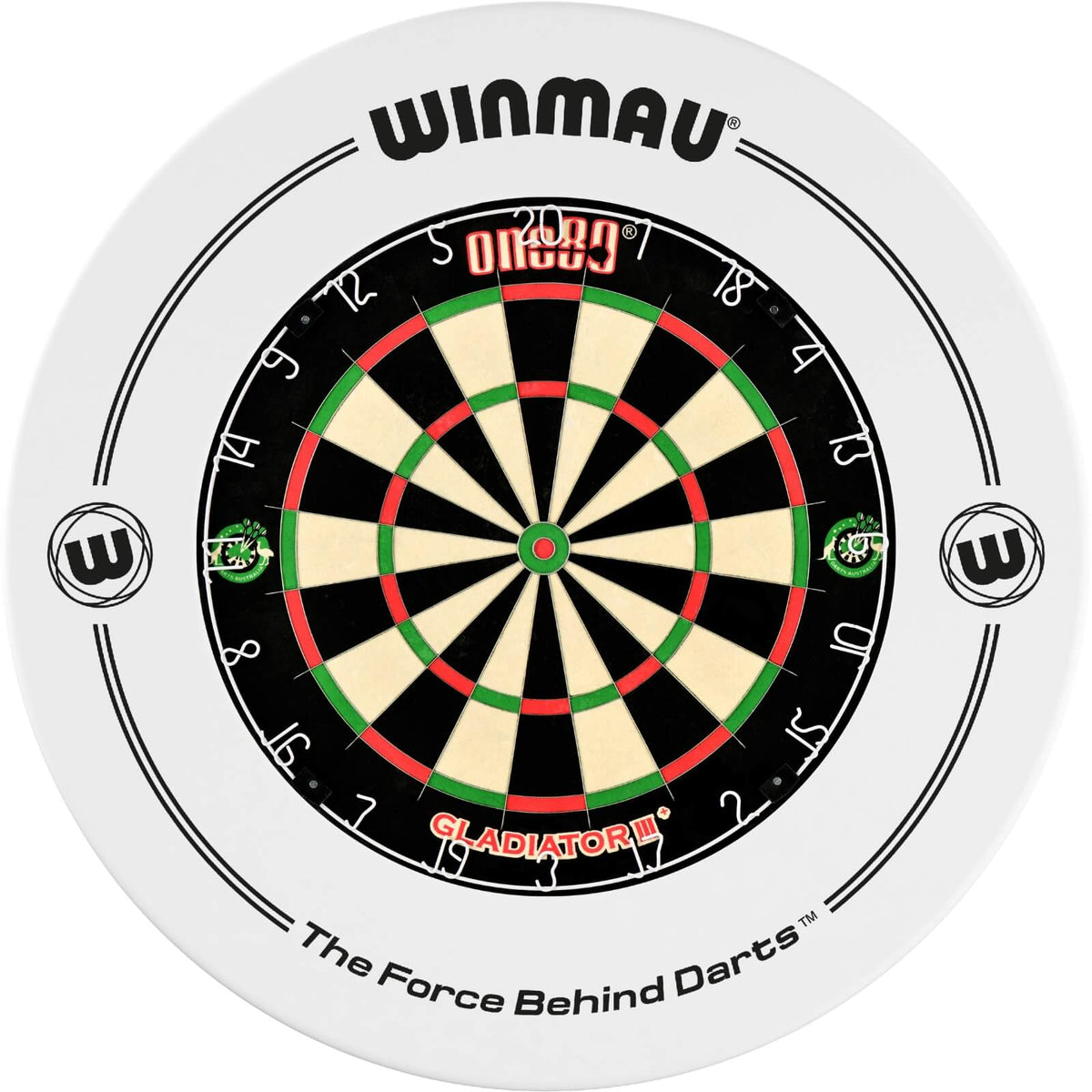 Surrounds &amp; Dartboards - Winmau - Printed Dartboard Surround &amp; Dartboard Bundle - Choose Your Board White / One80 - Gladiator 3+