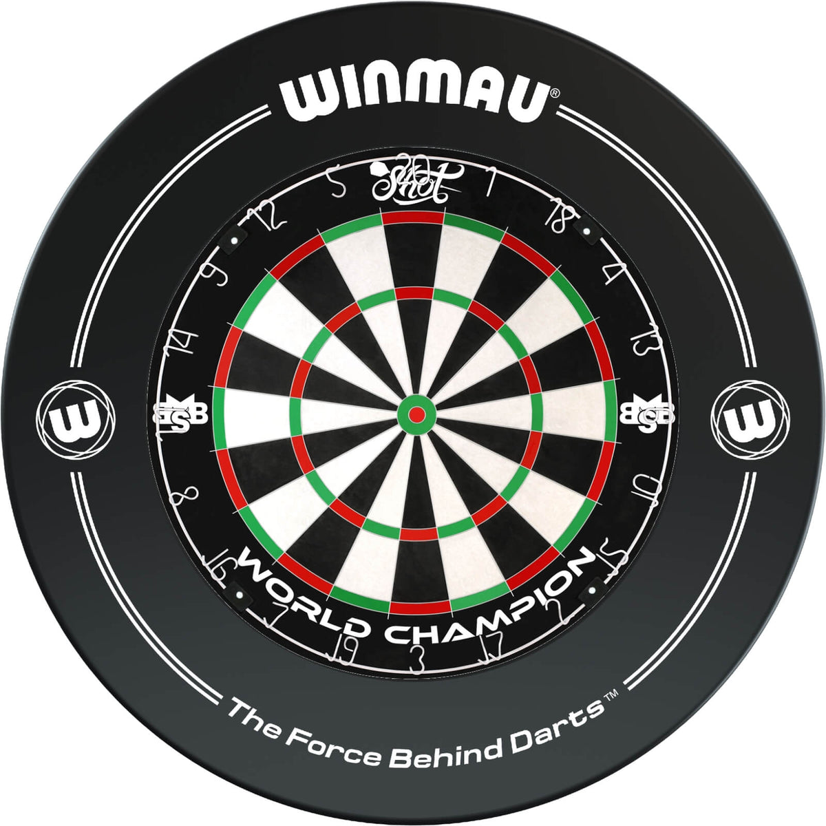 Surrounds &amp; Dartboards - Winmau - Printed Dartboard Surround &amp; Dartboard Bundle - Choose Your Board Black / Shot - Michael Smith