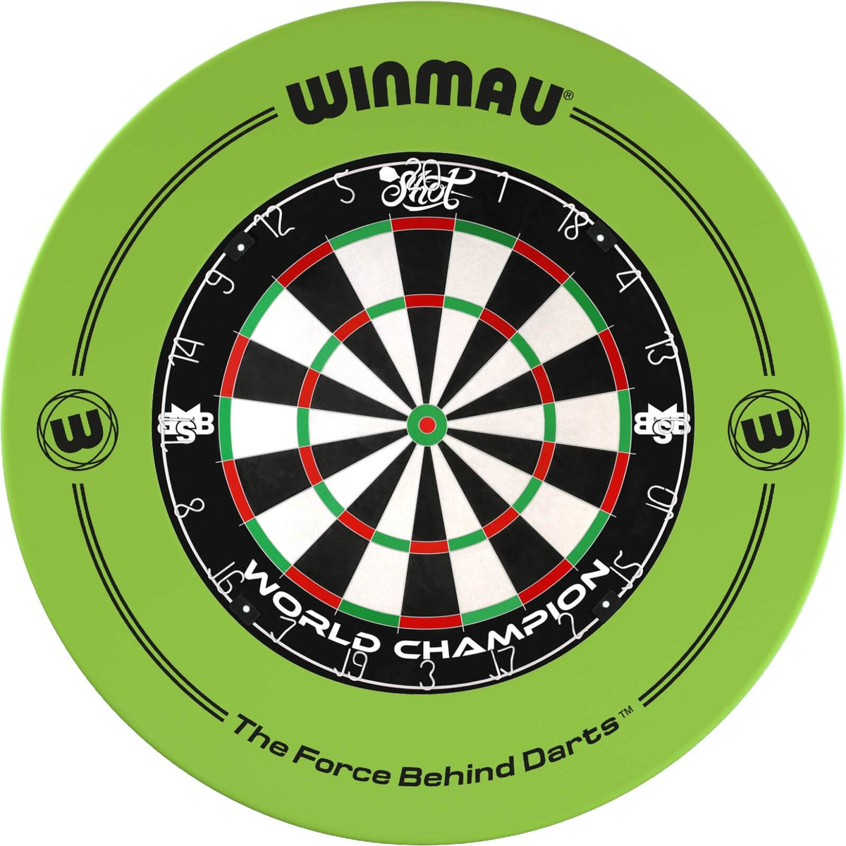 Surrounds &amp; Dartboards - Winmau - Printed Dartboard Surround &amp; Dartboard Bundle - Choose Your Board Green / Shot - Michael Smith
