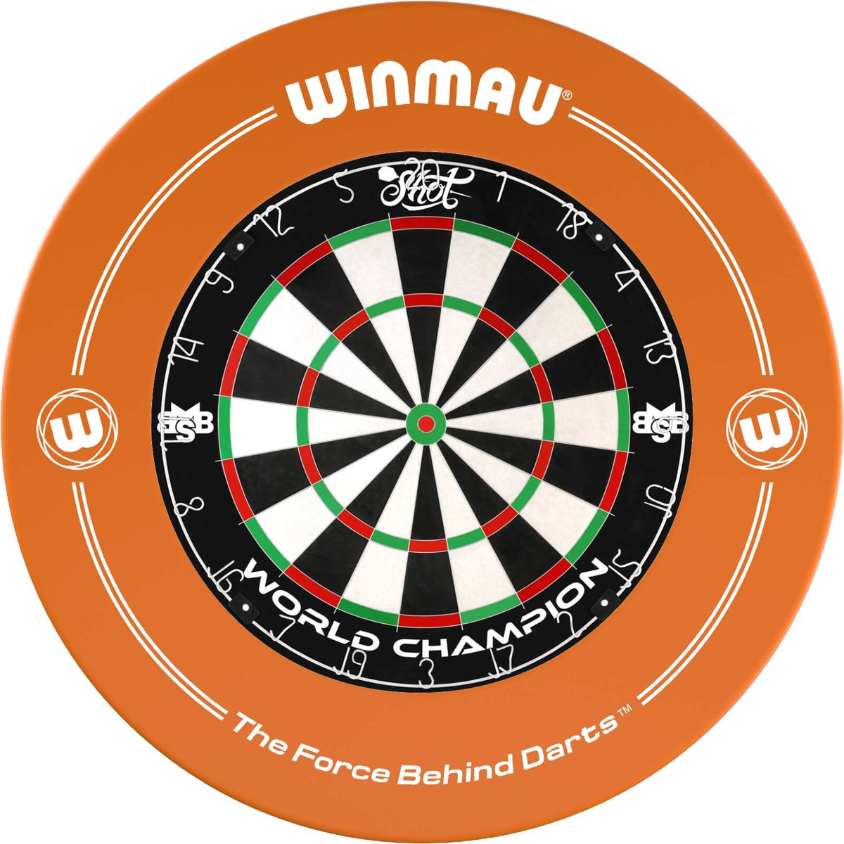 Surrounds &amp; Dartboards - Winmau - Printed Dartboard Surround &amp; Dartboard Bundle - Choose Your Board Orange / Shot - Michael Smith