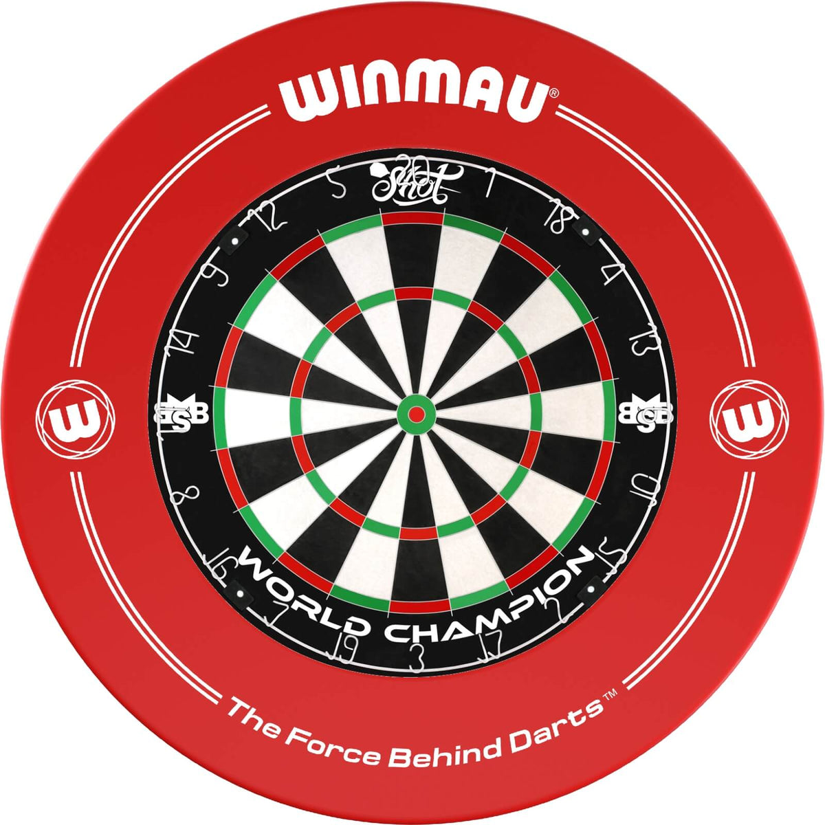Surrounds &amp; Dartboards - Winmau - Printed Dartboard Surround &amp; Dartboard Bundle - Choose Your Board Red / Shot - Michael Smith