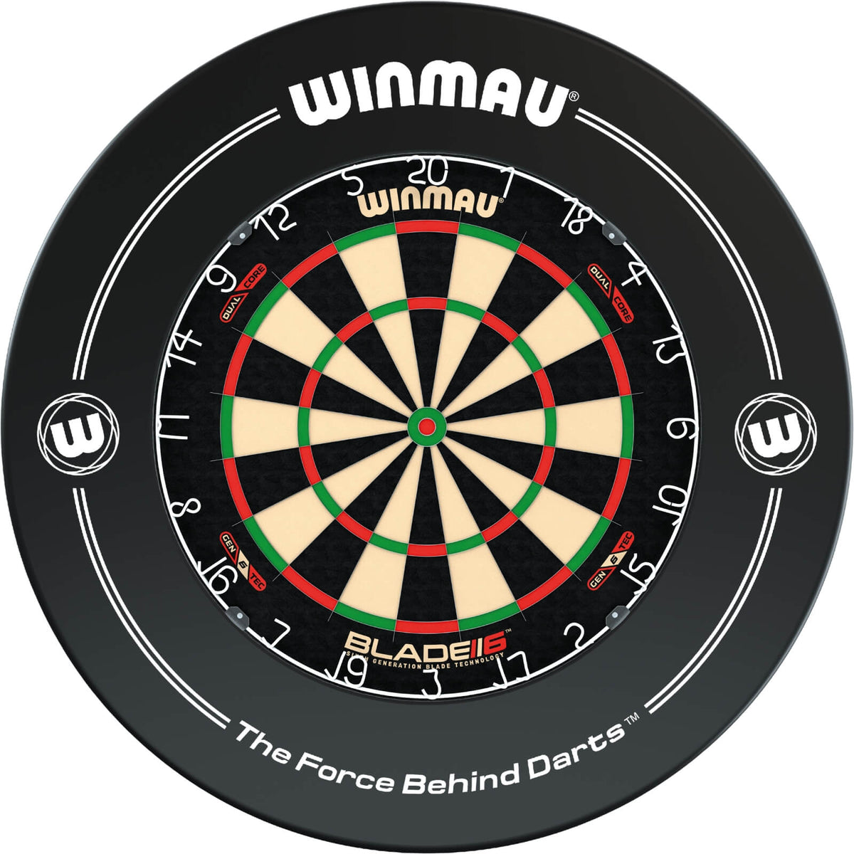 Surrounds &amp; Dartboards - Winmau - Printed Dartboard Surround &amp; Dartboard Bundle - Choose Your Board Black / Winmau - Blade 6 Dual Core