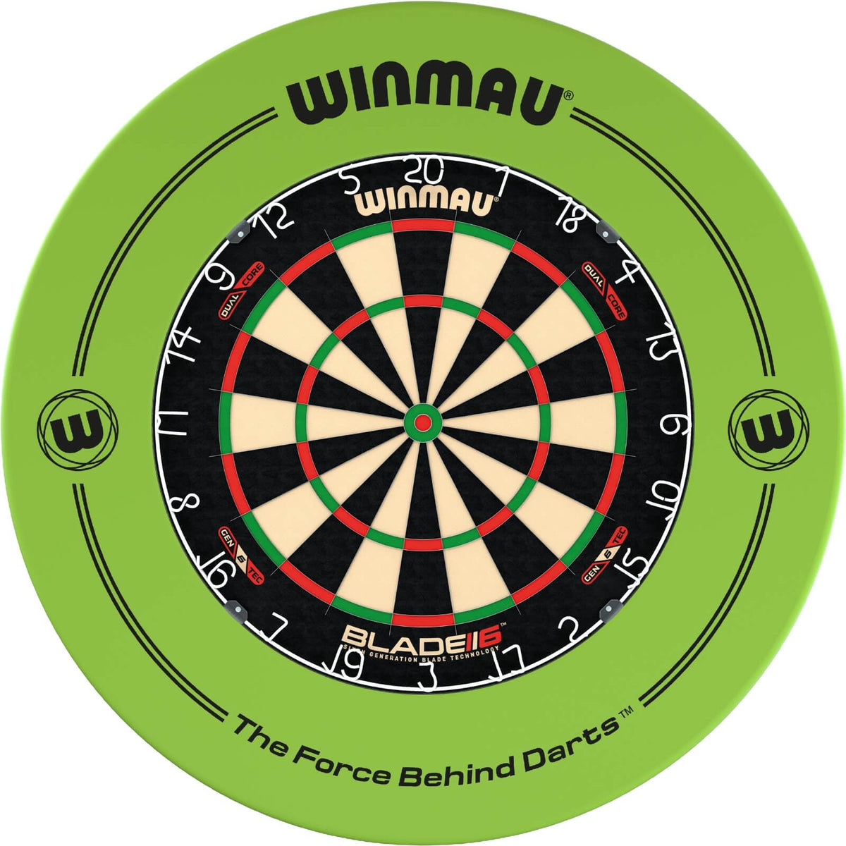 Surrounds &amp; Dartboards - Winmau - Printed Dartboard Surround &amp; Dartboard Bundle - Choose Your Board Green / Winmau - Blade 6 Dual Core