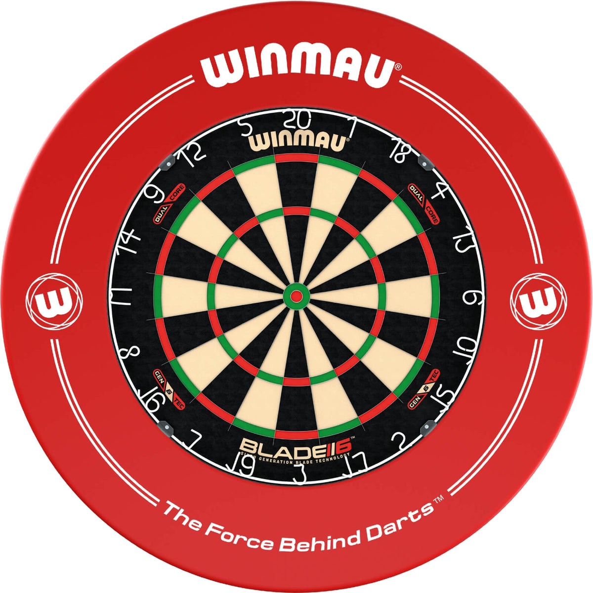 Surrounds &amp; Dartboards - Winmau - Printed Dartboard Surround &amp; Dartboard Bundle - Choose Your Board Red / Winmau - Blade 6 Dual Core