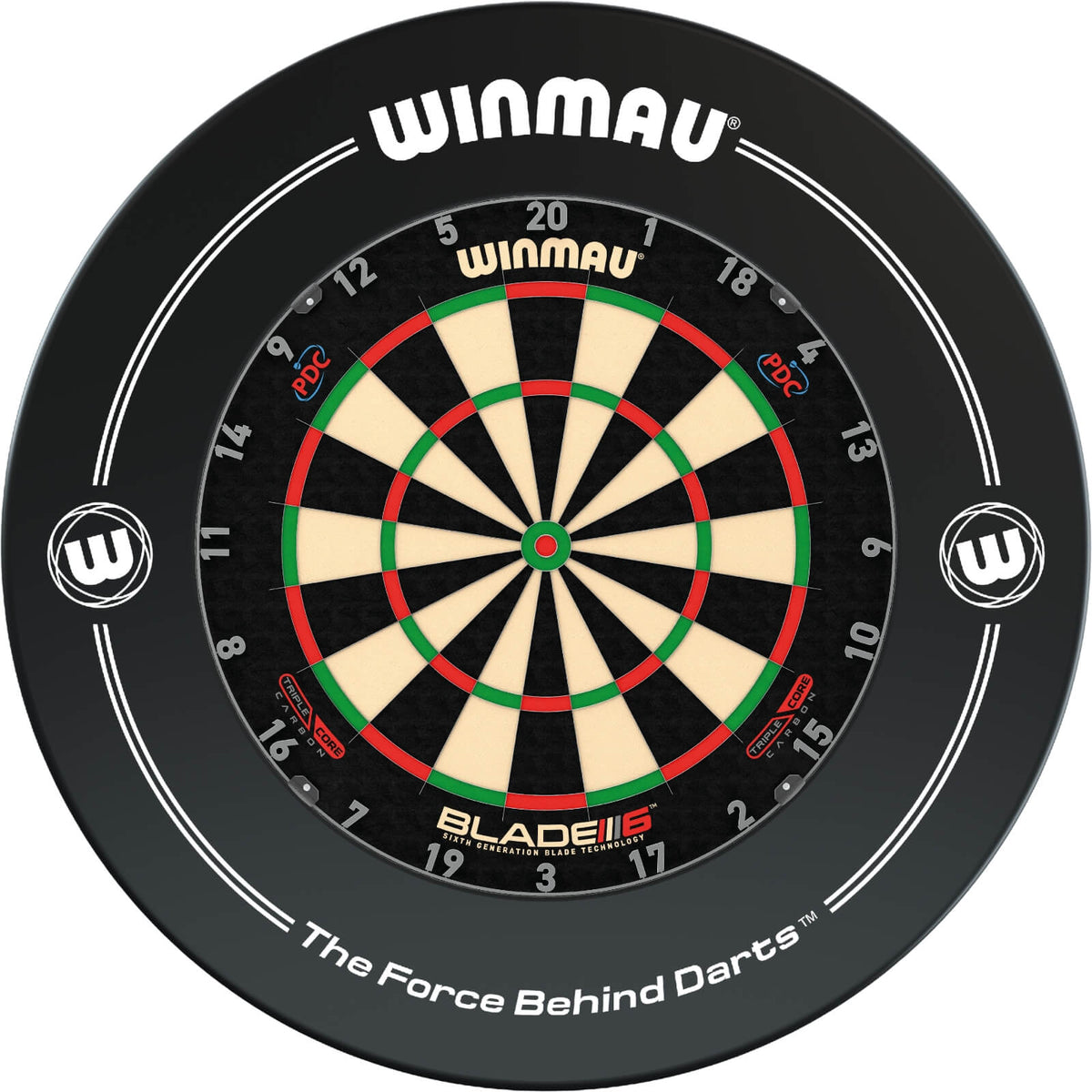 Surrounds &amp; Dartboards - Winmau - Printed Dartboard Surround &amp; Dartboard Bundle - Choose Your Board Black / Winmau - Blade 6 Triple Core