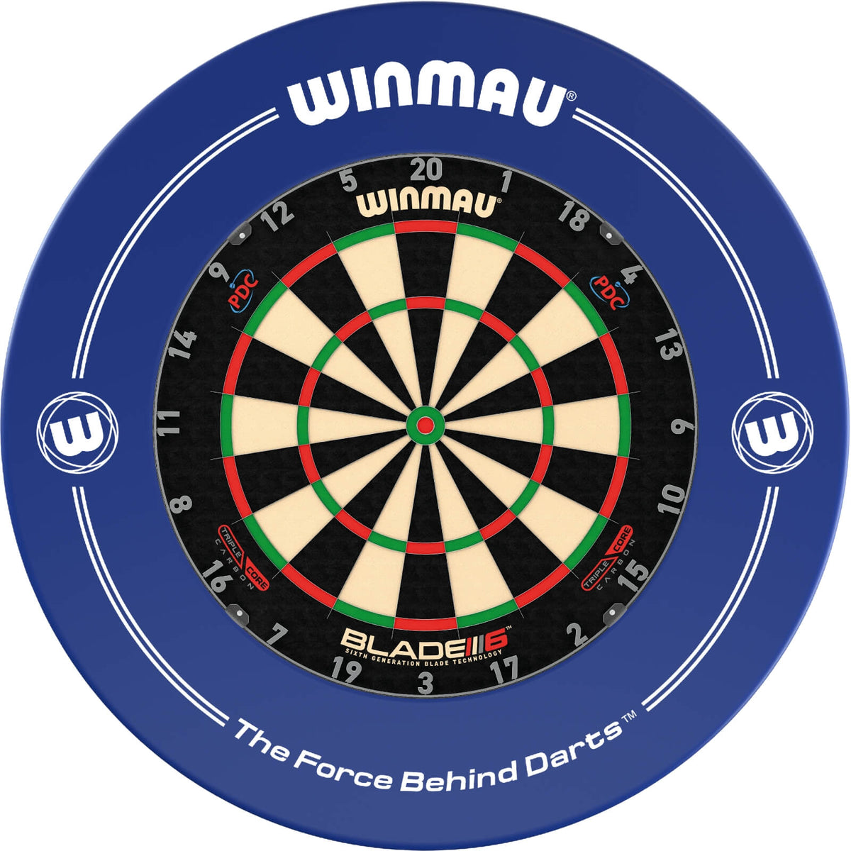 Surrounds &amp; Dartboards - Winmau - Printed Dartboard Surround &amp; Dartboard Bundle - Choose Your Board Blue / Winmau - Blade 6 Triple Core