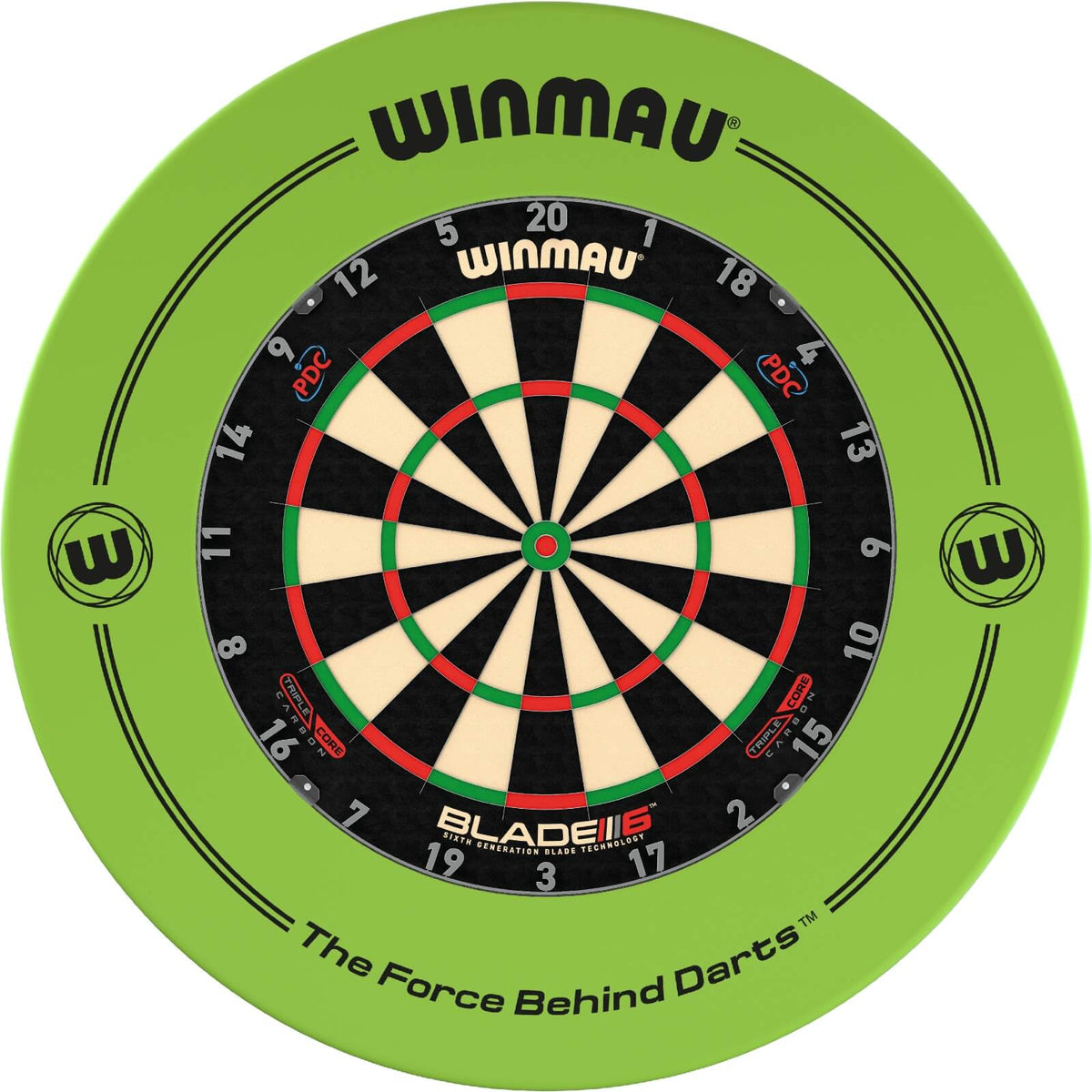 Surrounds &amp; Dartboards - Winmau - Printed Dartboard Surround &amp; Dartboard Bundle - Choose Your Board Green / Winmau - Blade 6 Triple Core
