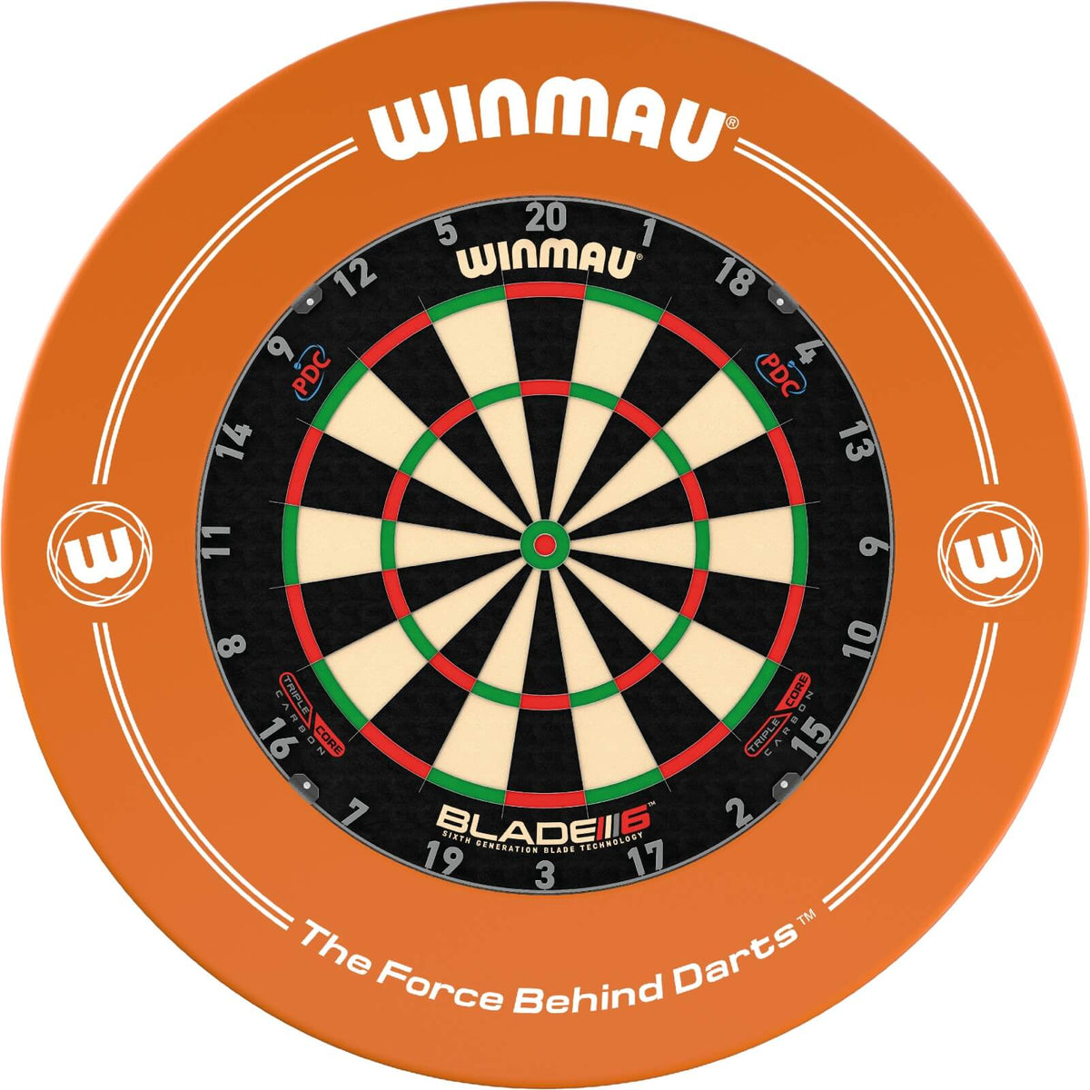 Surrounds &amp; Dartboards - Winmau - Printed Dartboard Surround &amp; Dartboard Bundle - Choose Your Board Orange / Winmau - Blade 6 Triple Core