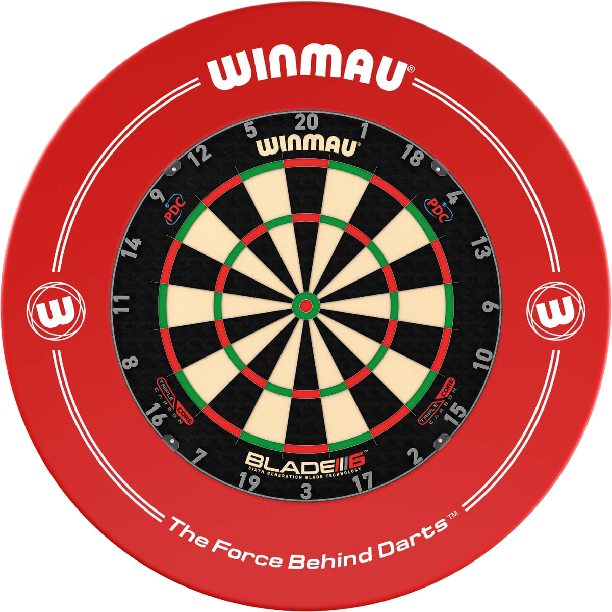 Surrounds &amp; Dartboards - Winmau - Printed Dartboard Surround &amp; Dartboard Bundle - Choose Your Board Red / Winmau - Blade 6 Triple Core