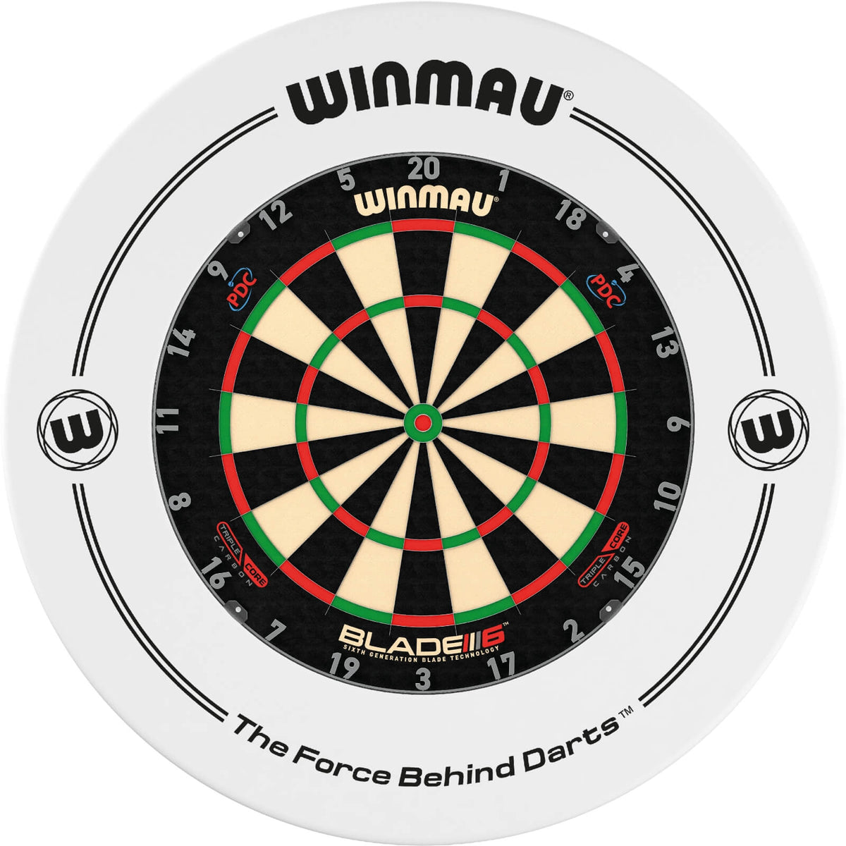 Surrounds &amp; Dartboards - Winmau - Printed Dartboard Surround &amp; Dartboard Bundle - Choose Your Board White / Winmau - Blade 6 Triple Core