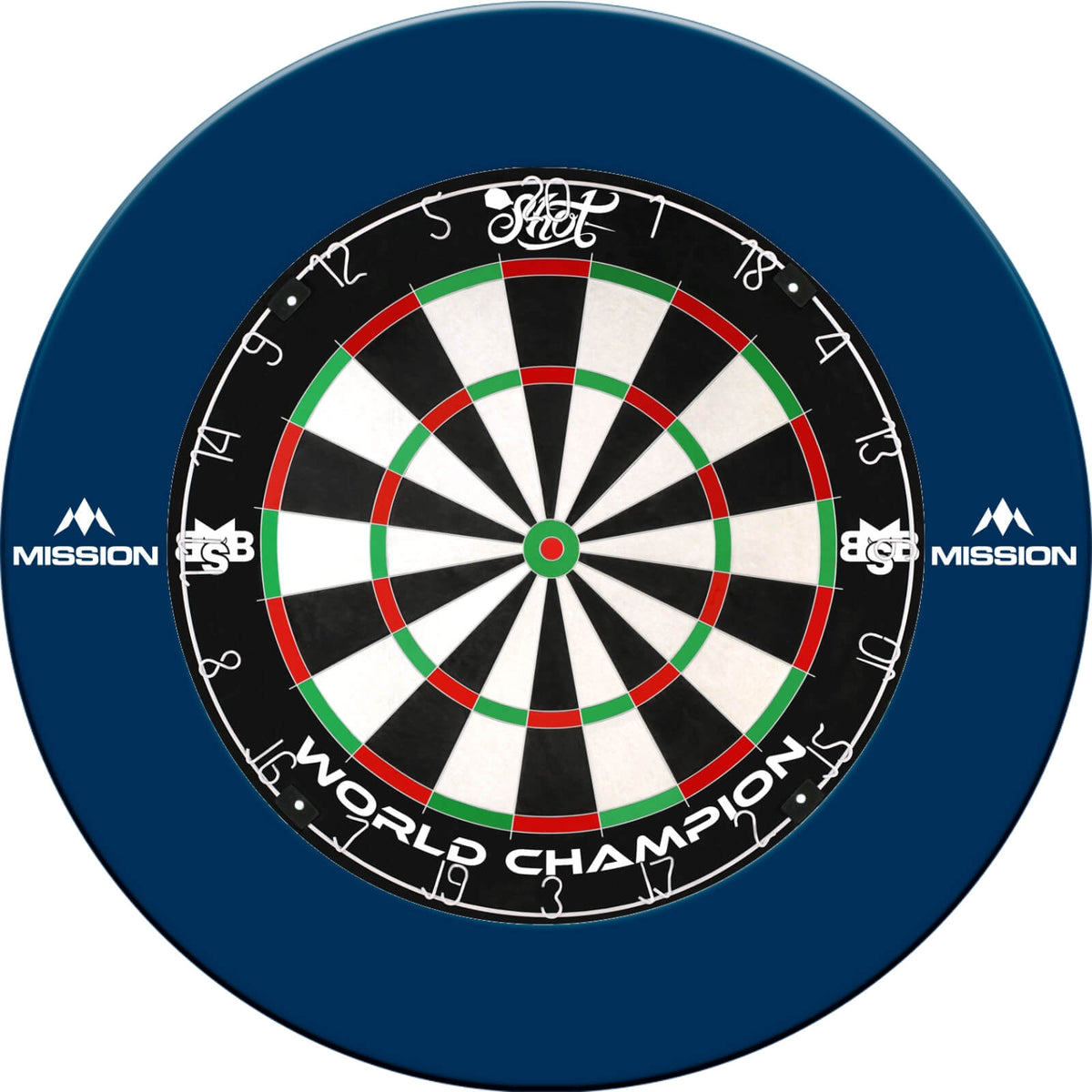 Surrounds &amp; Dartboards - Mission - Printed Dartboard Surround &amp; Dartboard Bundle - Choose Your Board Blue / Shot - Michael Smith