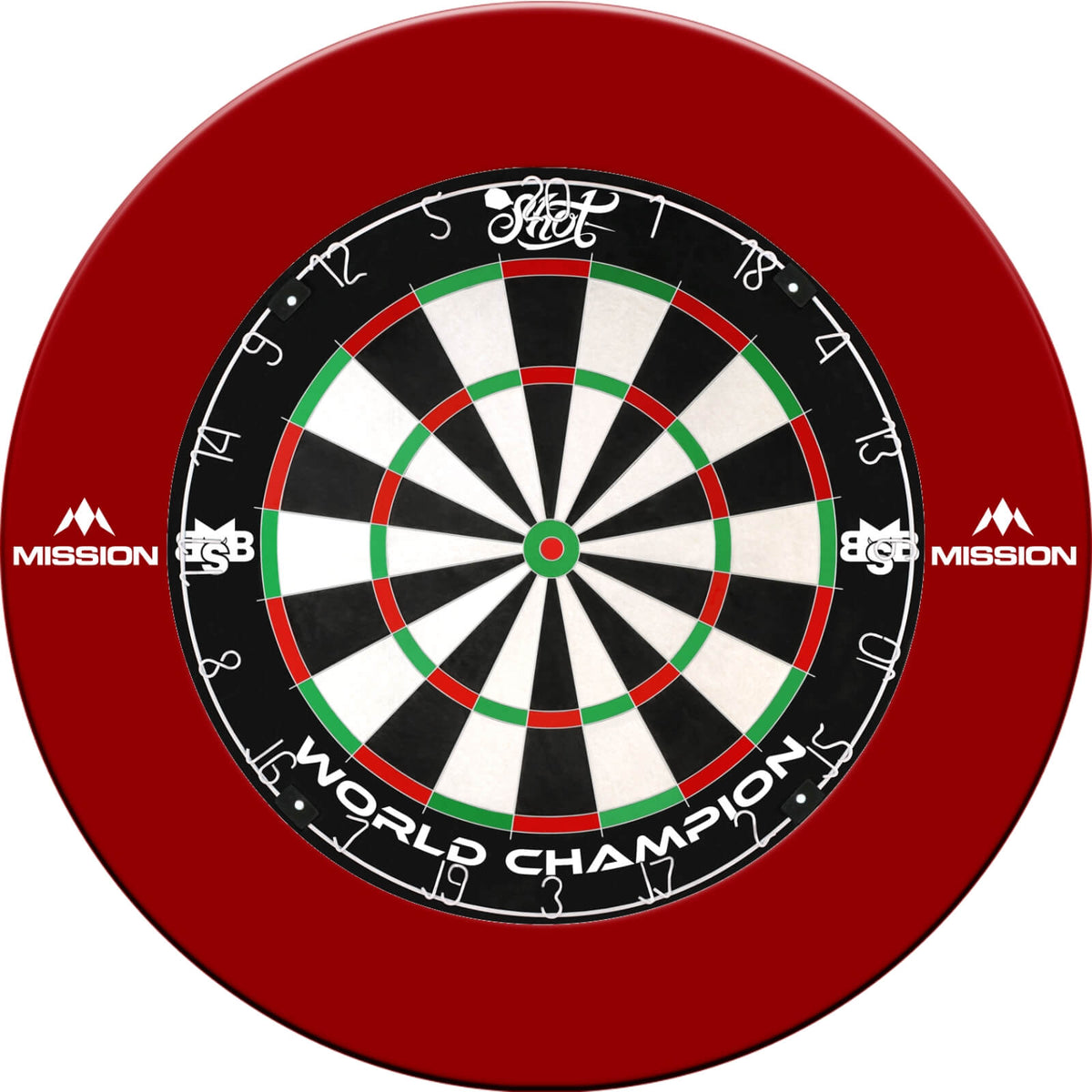 Surrounds &amp; Dartboards - Mission - Printed Dartboard Surround &amp; Dartboard Bundle - Choose Your Board Red / Shot - Michael Smith