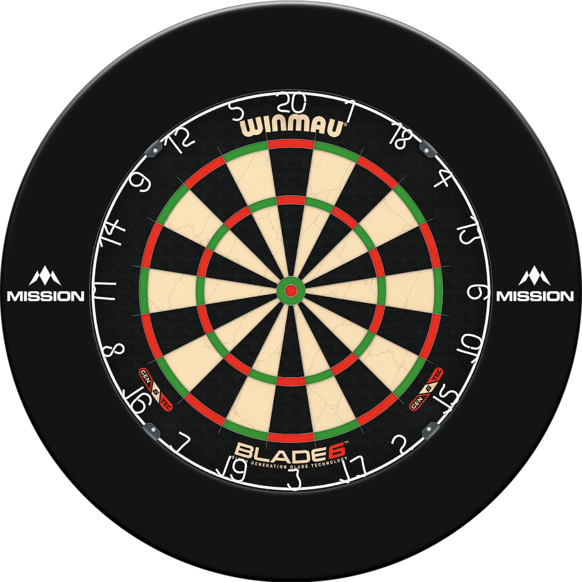 Surrounds &amp; Dartboards - Mission - Printed Dartboard Surround &amp; Dartboard Bundle - Choose Your Board Black / Winmau - Blade 6
