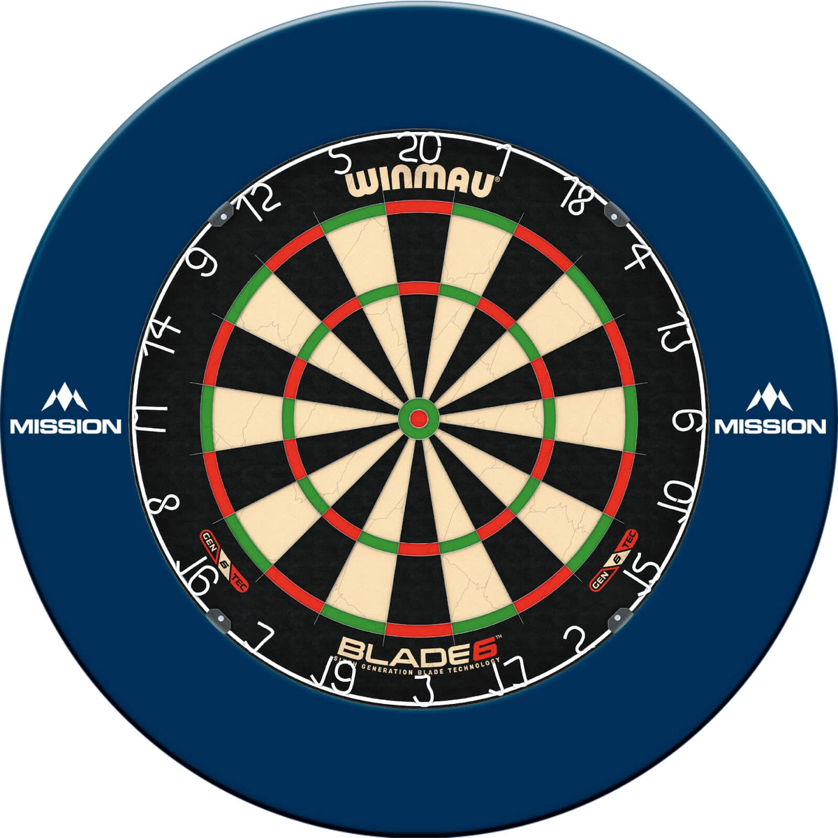 Surrounds &amp; Dartboards - Mission - Printed Dartboard Surround &amp; Dartboard Bundle - Choose Your Board Blue / Winmau - Blade 6