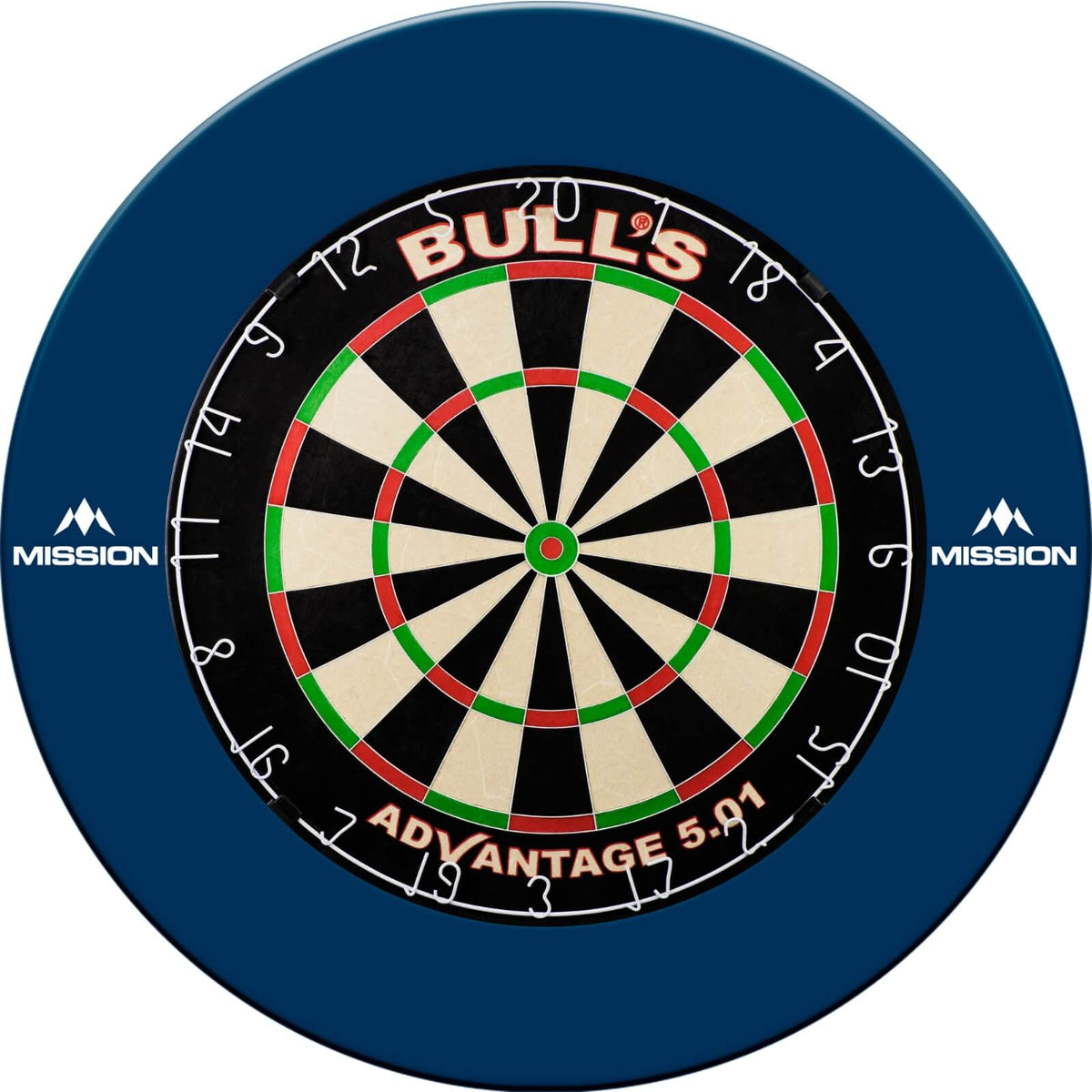 Surrounds &amp; Dartboards - Mission - Printed Dartboard Surround &amp; Dartboard Bundle - Choose Your Board Blue / Bulls NL - Advantage 501