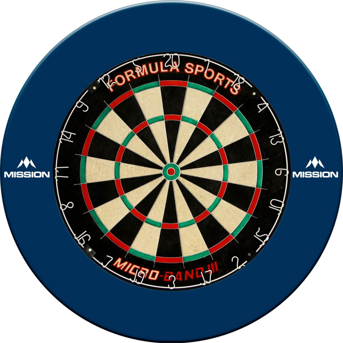 Surrounds &amp; Dartboards - Mission - Printed Dartboard Surround &amp; Dartboard Bundle - Choose Your Board Blue / Formula Sports - Micro Band 3