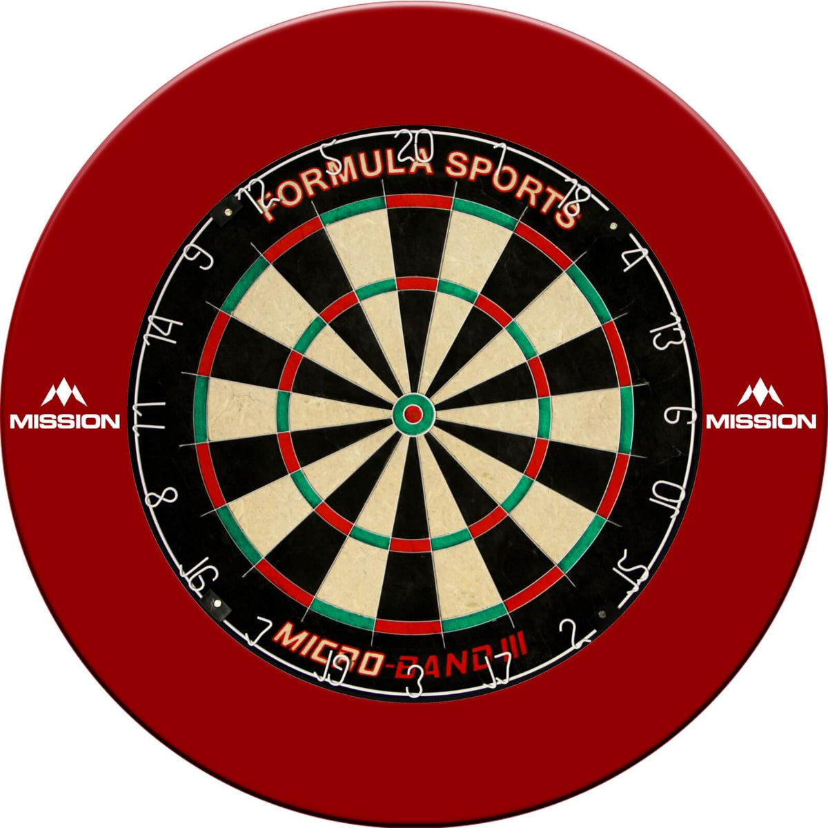 Surrounds &amp; Dartboards - Mission - Printed Dartboard Surround &amp; Dartboard Bundle - Choose Your Board Red / Formula Sports - Micro Band 3