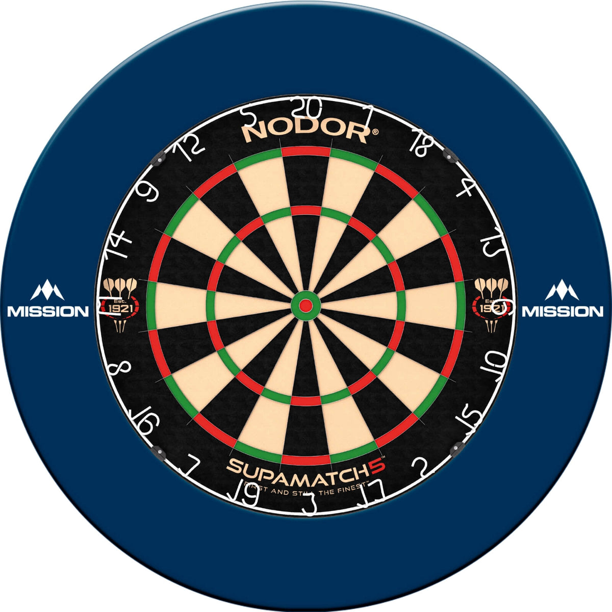 Surrounds &amp; Dartboards - Mission - Printed Dartboard Surround &amp; Dartboard Bundle - Choose Your Board Blue / Nodor - Supamatch 5
