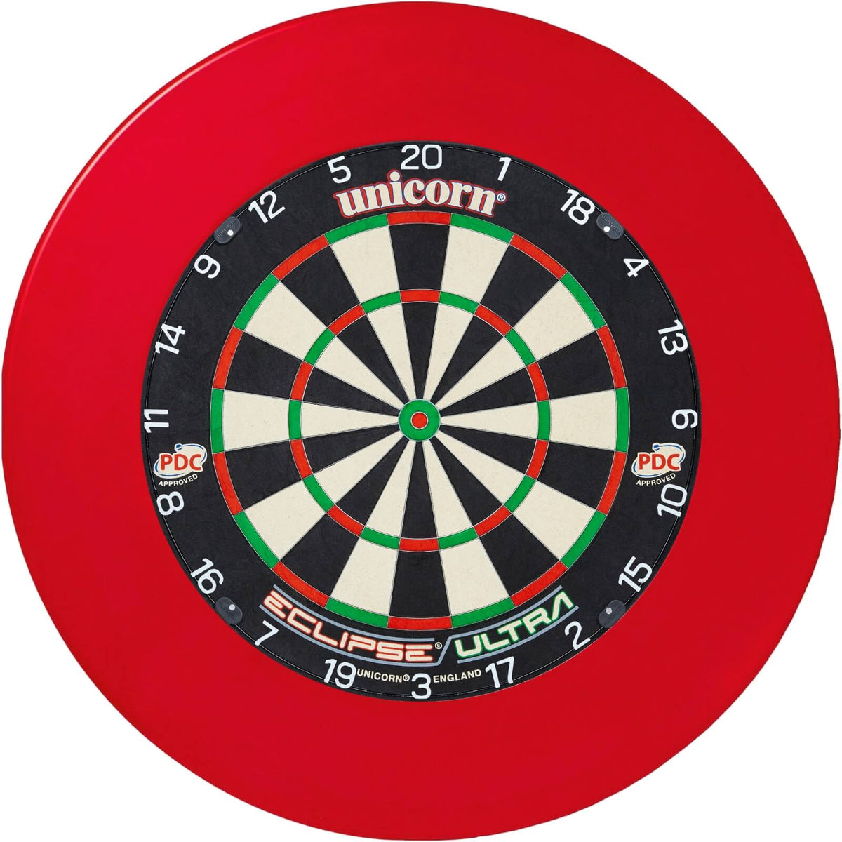 Surrounds &amp; Dartboards - Unicorn - Professional Dartboard Surround &amp; Dartboard Bundle - Choose Your Board Red / Unicorn - Eclipse Ultra