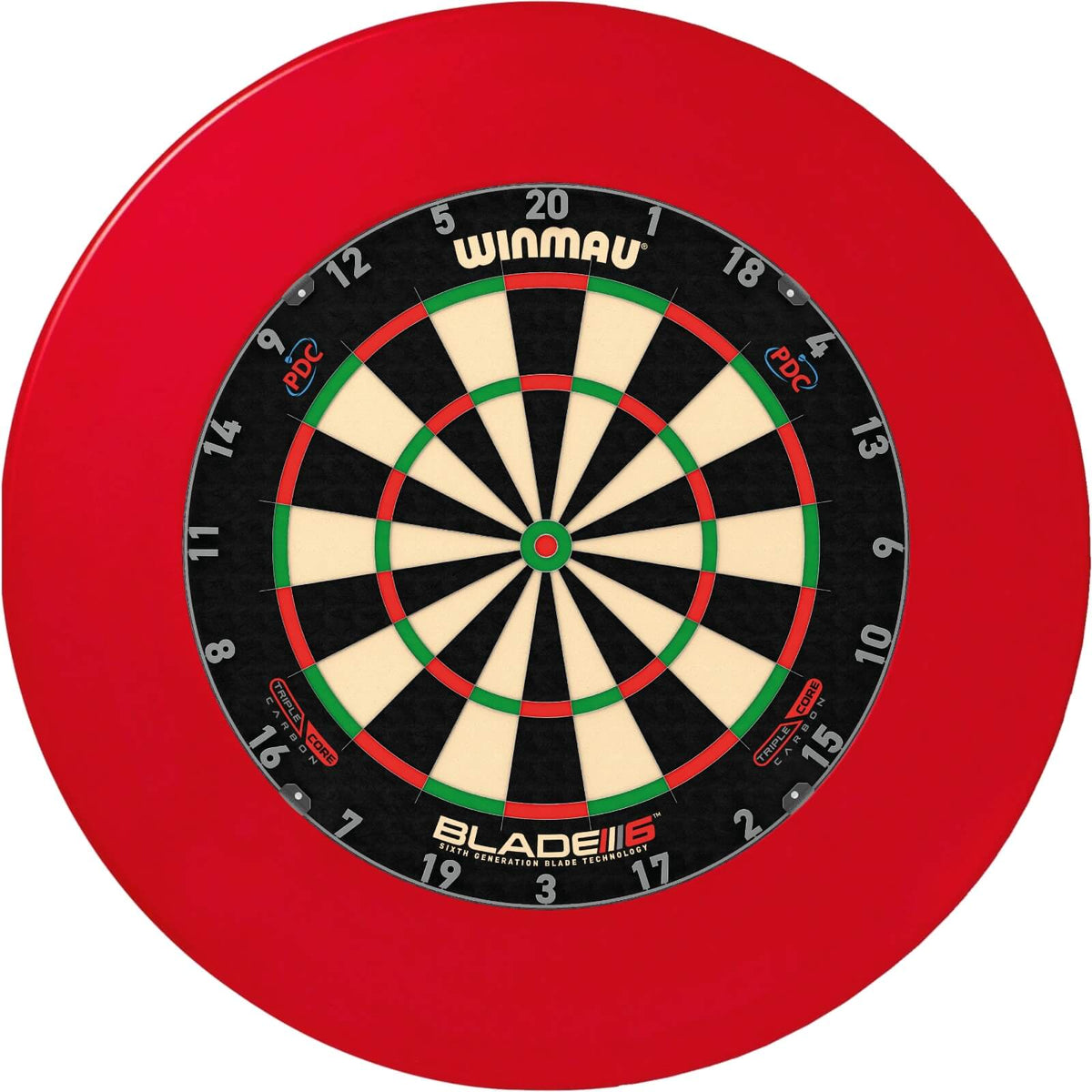 Surrounds &amp; Dartboards - Unicorn - Professional Dartboard Surround &amp; Dartboard Bundle - Choose Your Board Red / Winmau - Blade 6 Triple Core