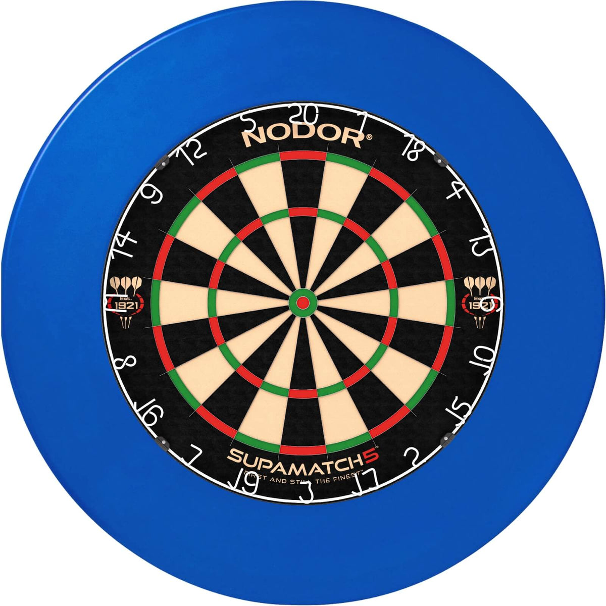 Surrounds &amp; Dartboards - Unicorn - Professional Dartboard Surround &amp; Dartboard Bundle - Choose Your Board Blue / Nodor - Supamatch 5