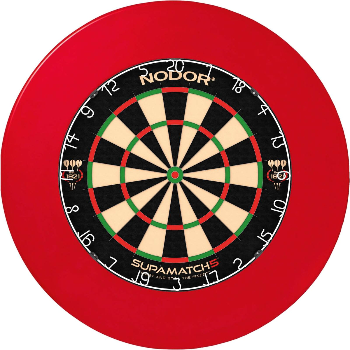 Surrounds &amp; Dartboards - Unicorn - Professional Dartboard Surround &amp; Dartboard Bundle - Choose Your Board Red / Nodor - Supamatch 5