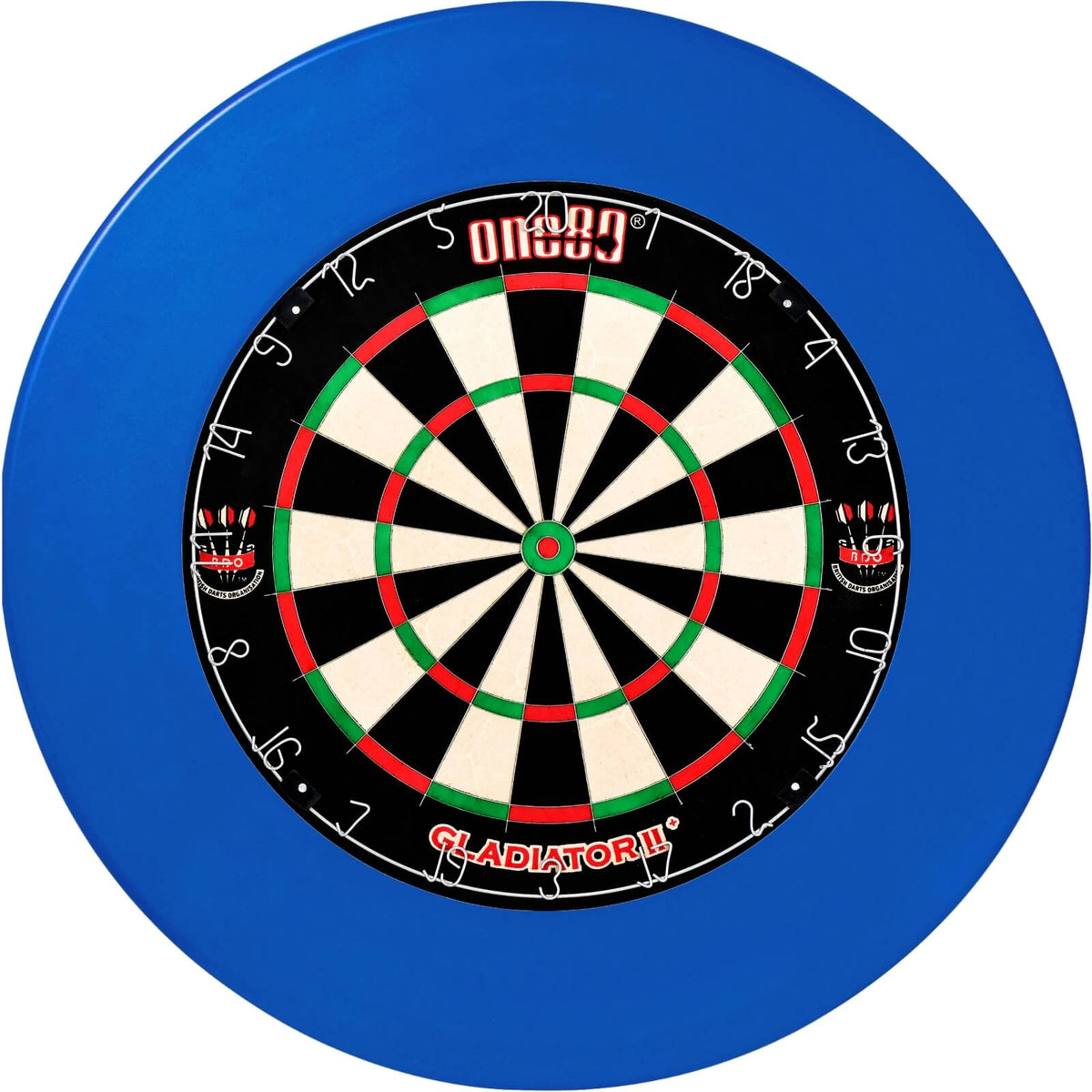 Surrounds &amp; Dartboards - Unicorn - Professional Dartboard Surround &amp; Dartboard Bundle - Choose Your Board Blue / One80 - Gladiator 2+