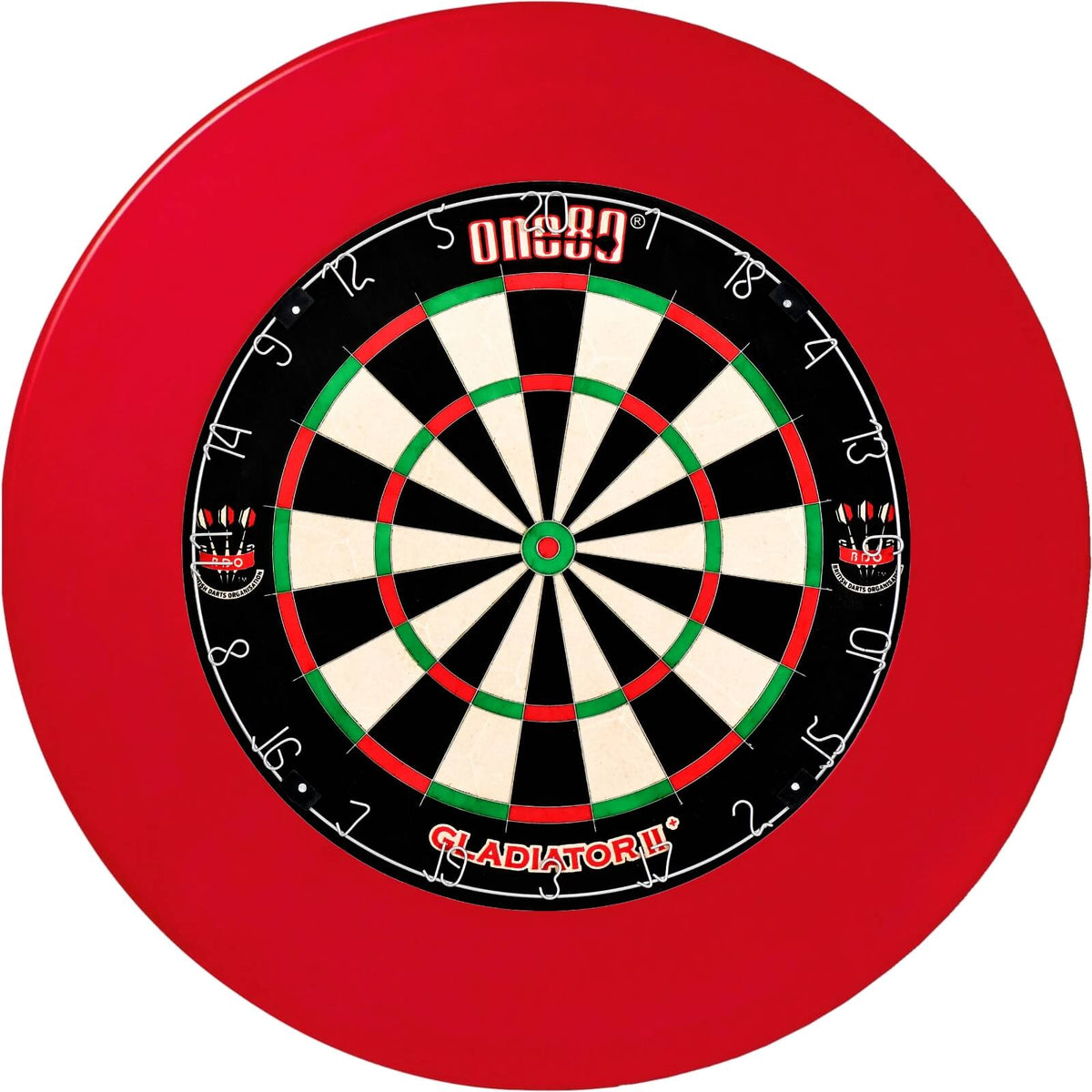 Surrounds &amp; Dartboards - Unicorn - Professional Dartboard Surround &amp; Dartboard Bundle - Choose Your Board Red / One80 - Gladiator 2+
