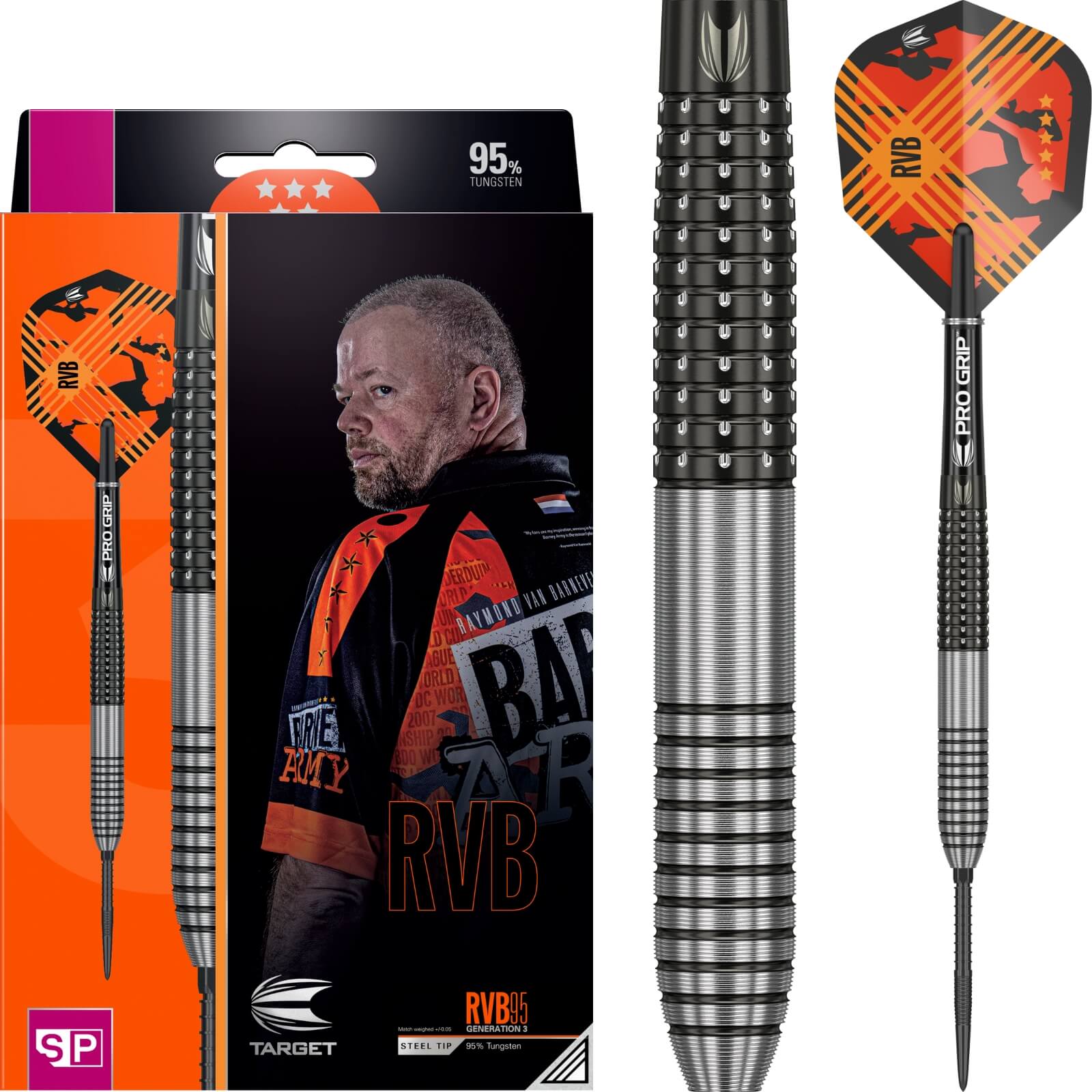 Darts - Target - RVB95 Gen 3 Darts - Swiss Point - Steel Tip - 95% Tungsten - 21g 23g 25g 