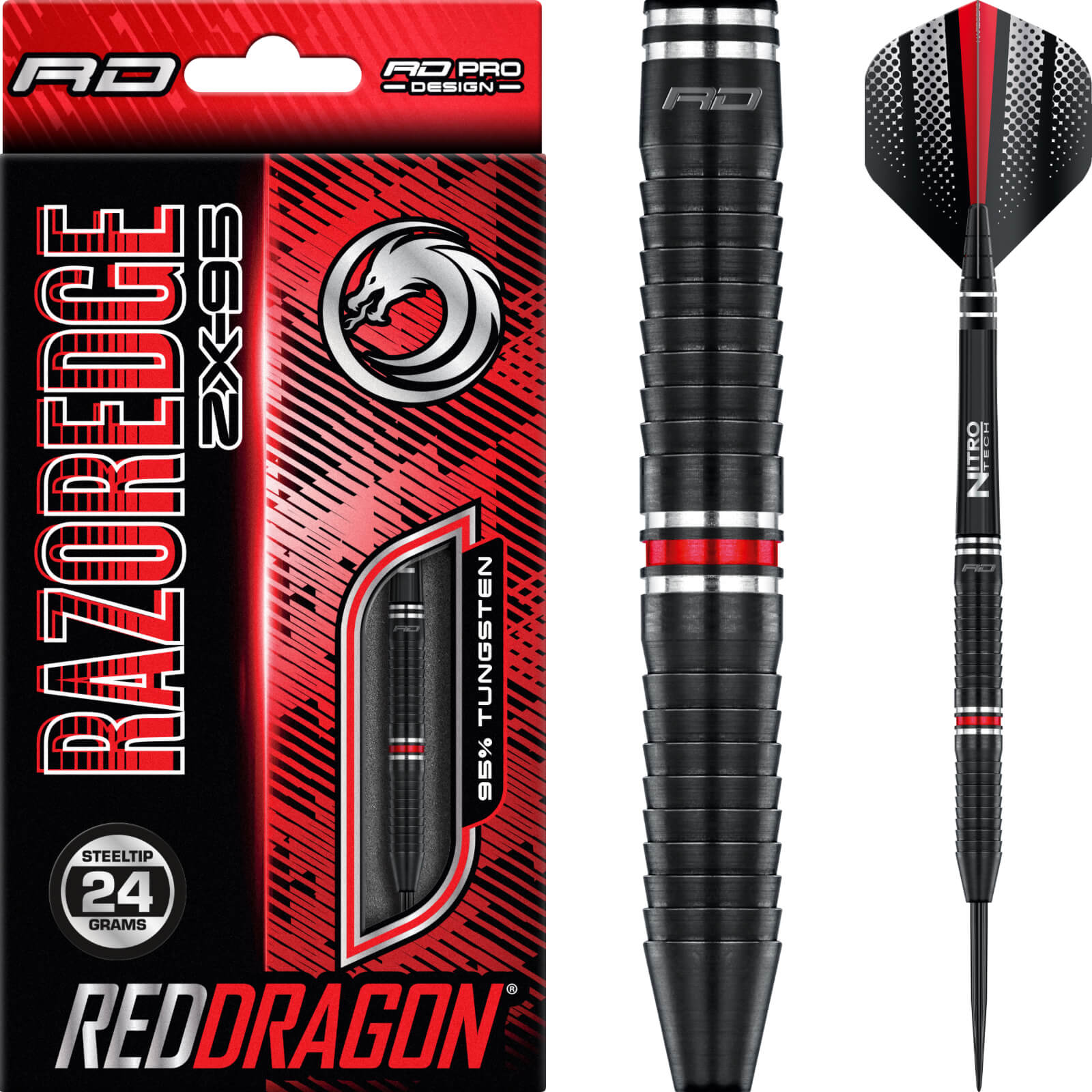 Darts - Red Dragon - Razor Edge ZX-95 Darts - Steel Tip - 95% Tungsten - 22g 24g 26g