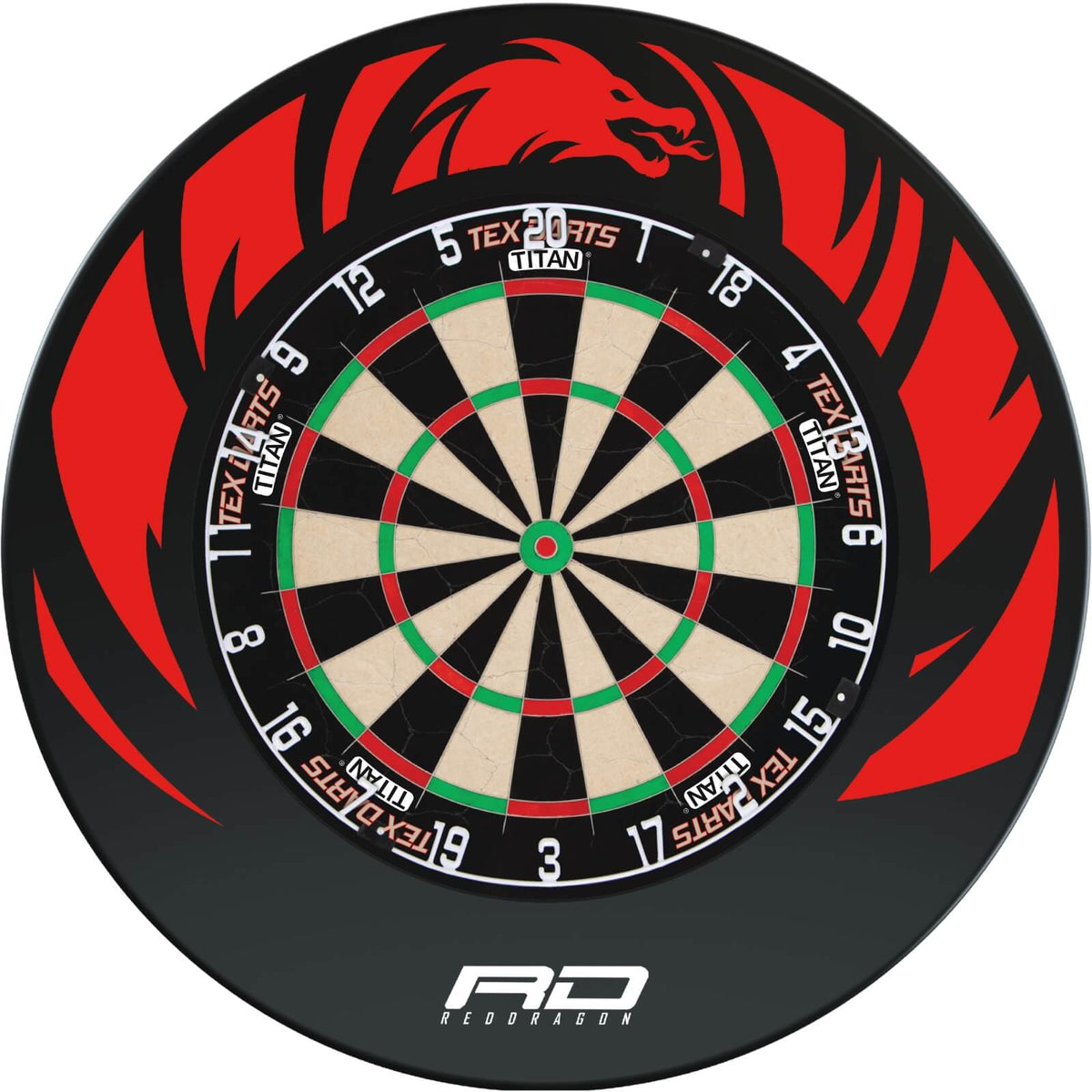 Surrounds &amp; Dartboards - Red Dragon - Dragon Design Dartboard Surround &amp; Dartboard Bundle - Choose Your Board Tex Darts - Titan
