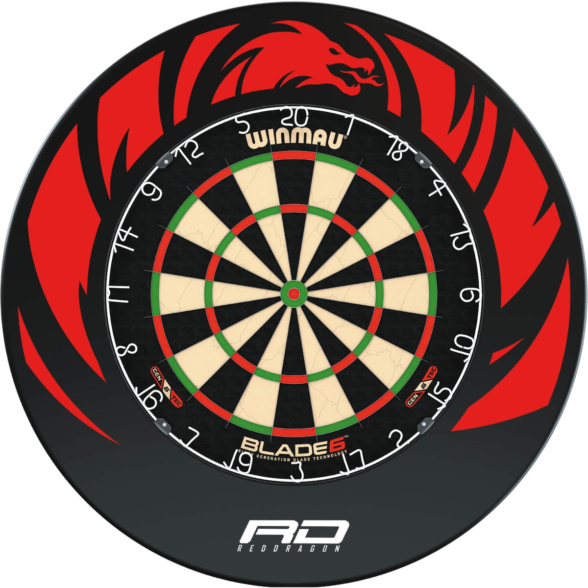 Surrounds &amp; Dartboards - Red Dragon - Dragon Design Dartboard Surround &amp; Dartboard Bundle - Choose Your Board Winmau - Blade 6
