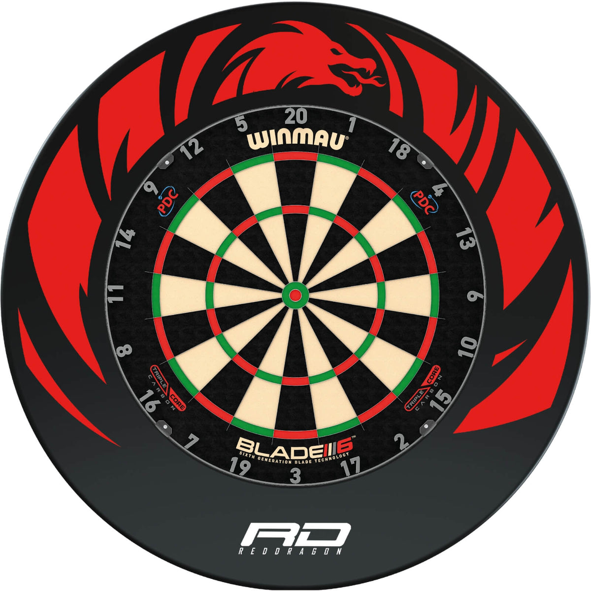 Surrounds &amp; Dartboards - Red Dragon - Dragon Design Dartboard Surround &amp; Dartboard Bundle - Choose Your Board Winmau - Blade 6 Triple Core