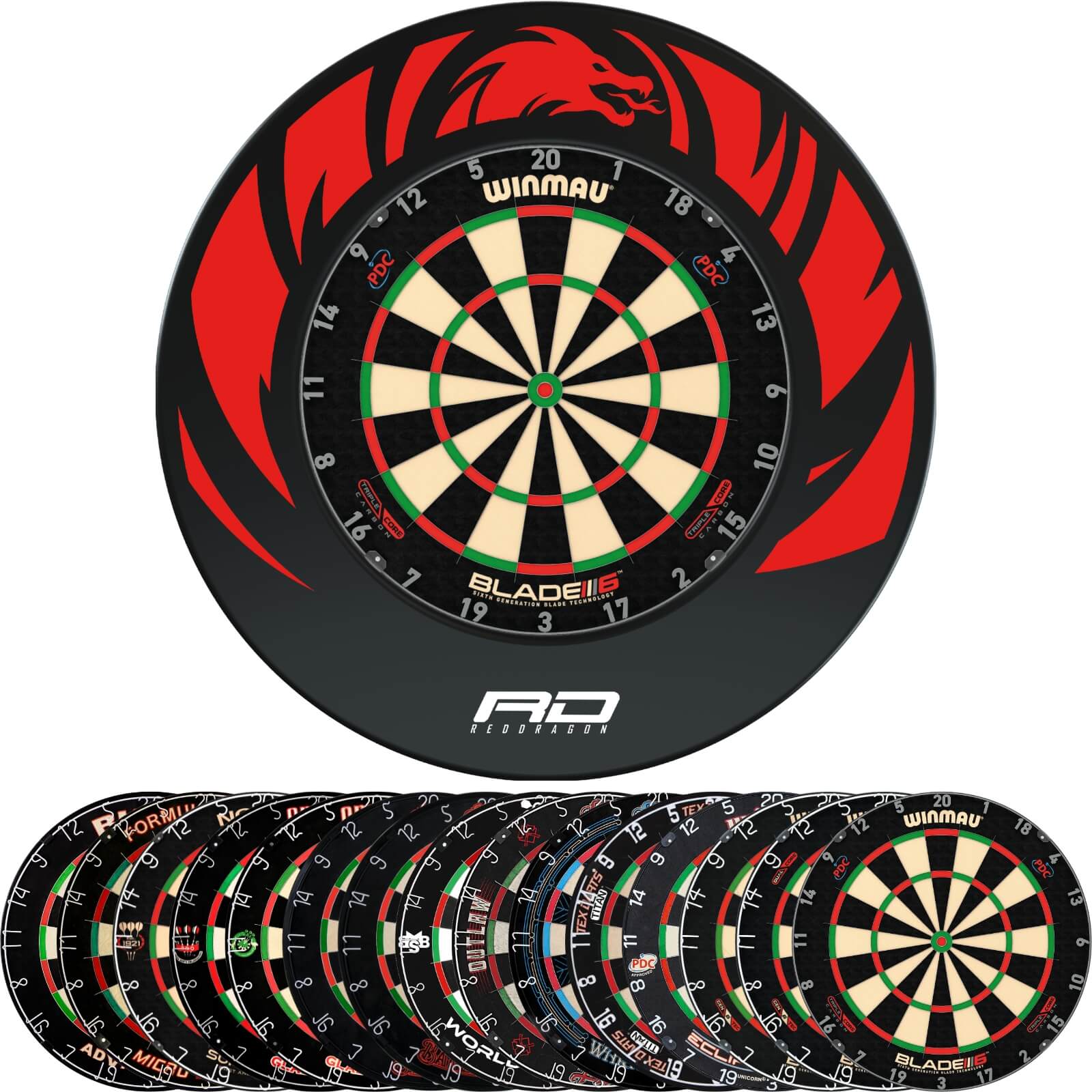 Surrounds & Dartboards - Red Dragon - Dragon Design Dartboard Surround & Dartboard Bundle - Choose Your Board 