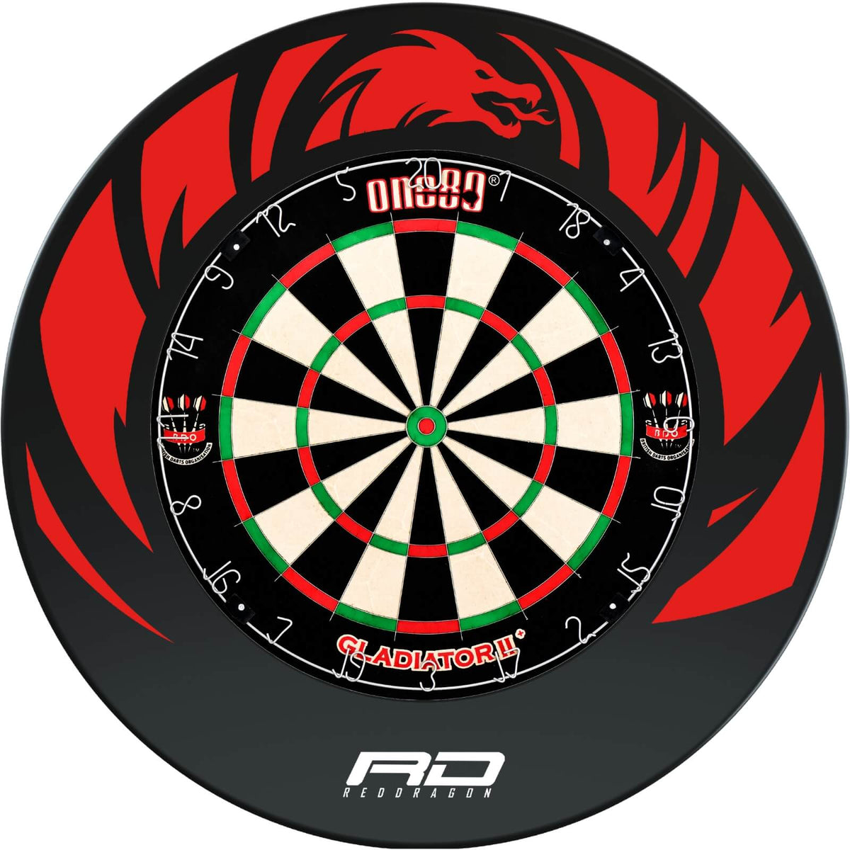Surrounds &amp; Dartboards - Red Dragon - Dragon Design Dartboard Surround &amp; Dartboard Bundle - Choose Your Board One80 - Gladiator 2+