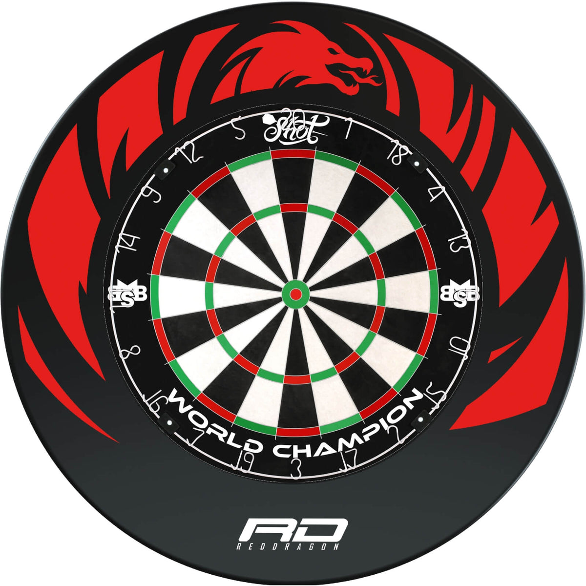 Surrounds &amp; Dartboards - Red Dragon - Dragon Design Dartboard Surround &amp; Dartboard Bundle - Choose Your Board Shot - Michael Smith