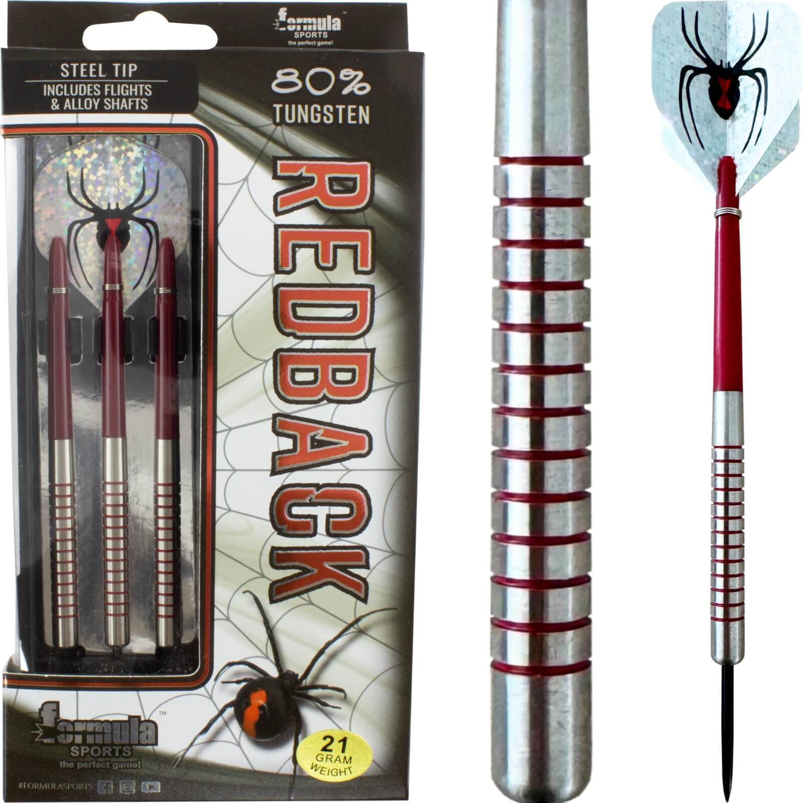 Darts - Formula Sports - Redback Darts - Steel Tip - 80% Tungsten - 21g 