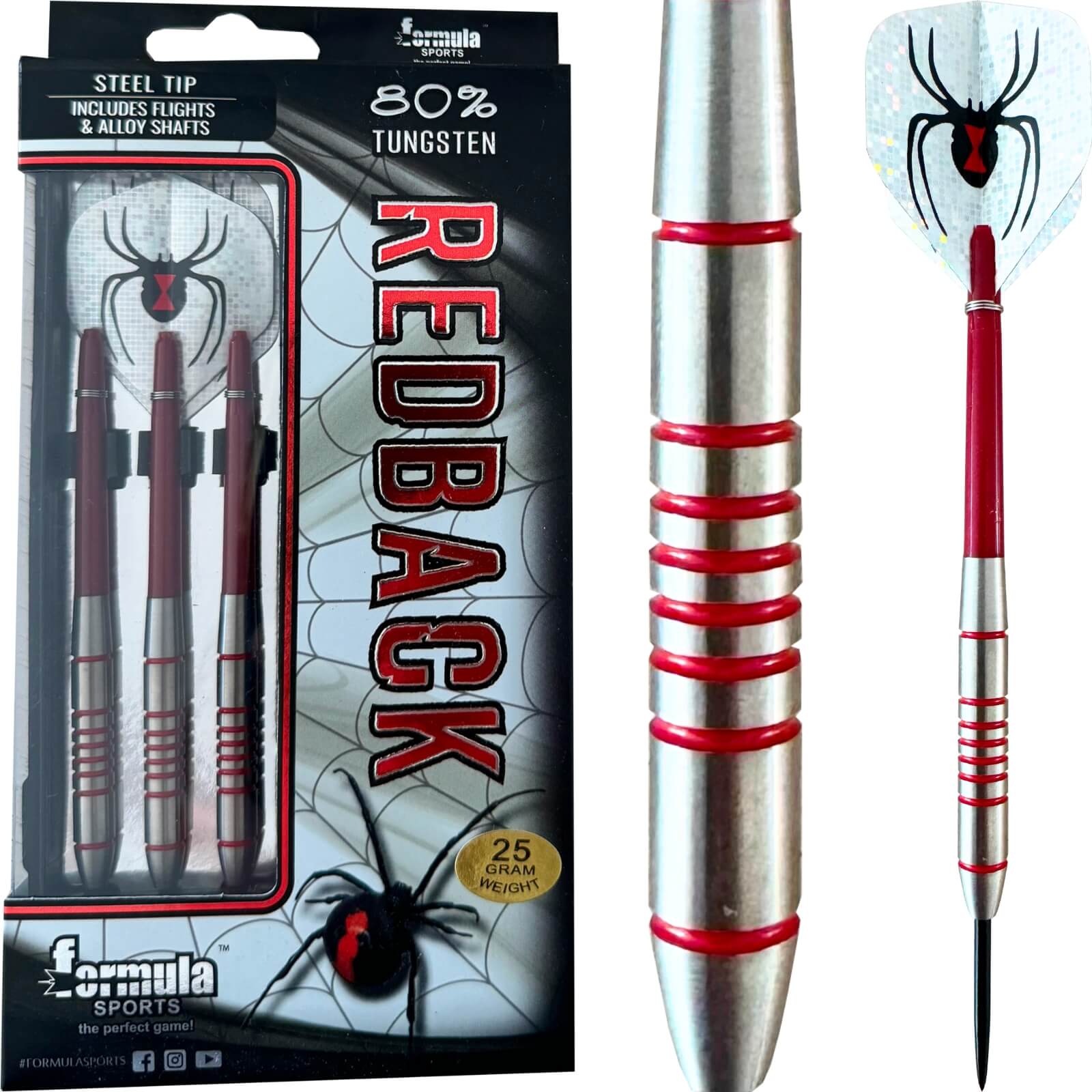 Darts - Formula Sports - Redback Darts - Steel Tip - 80% Tungsten - 25g 