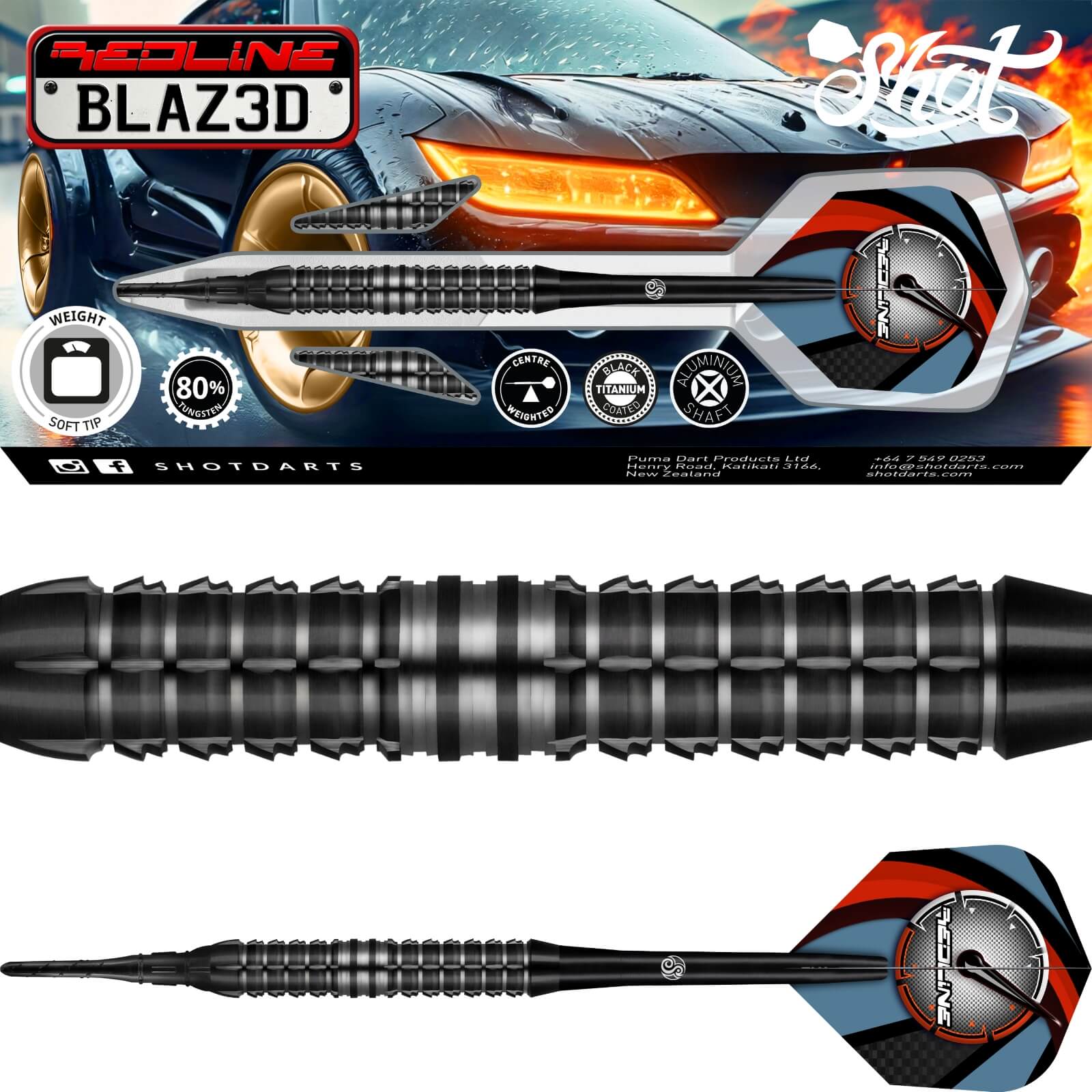 Darts - Shot - Redline BLAZ3D Darts - Soft Tip - 80% Tungsten - 20g