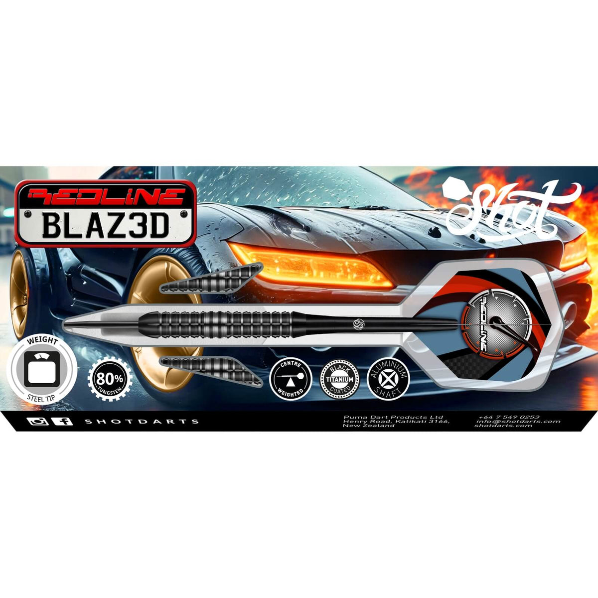 Darts - Shot - Redline BLAZ3D Darts - Steel Tip - 80% Tungsten - 22g 24g 26g 28g 