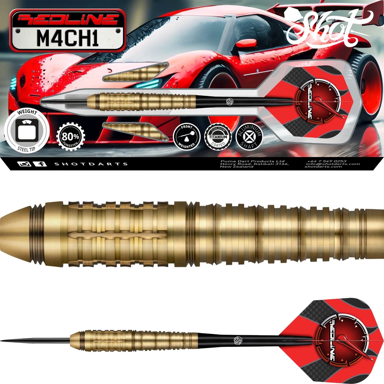 Darts - Shot - Redline M4CH1 Darts - Steel Tip - 80% Tungsten - 23g 24g 26g 