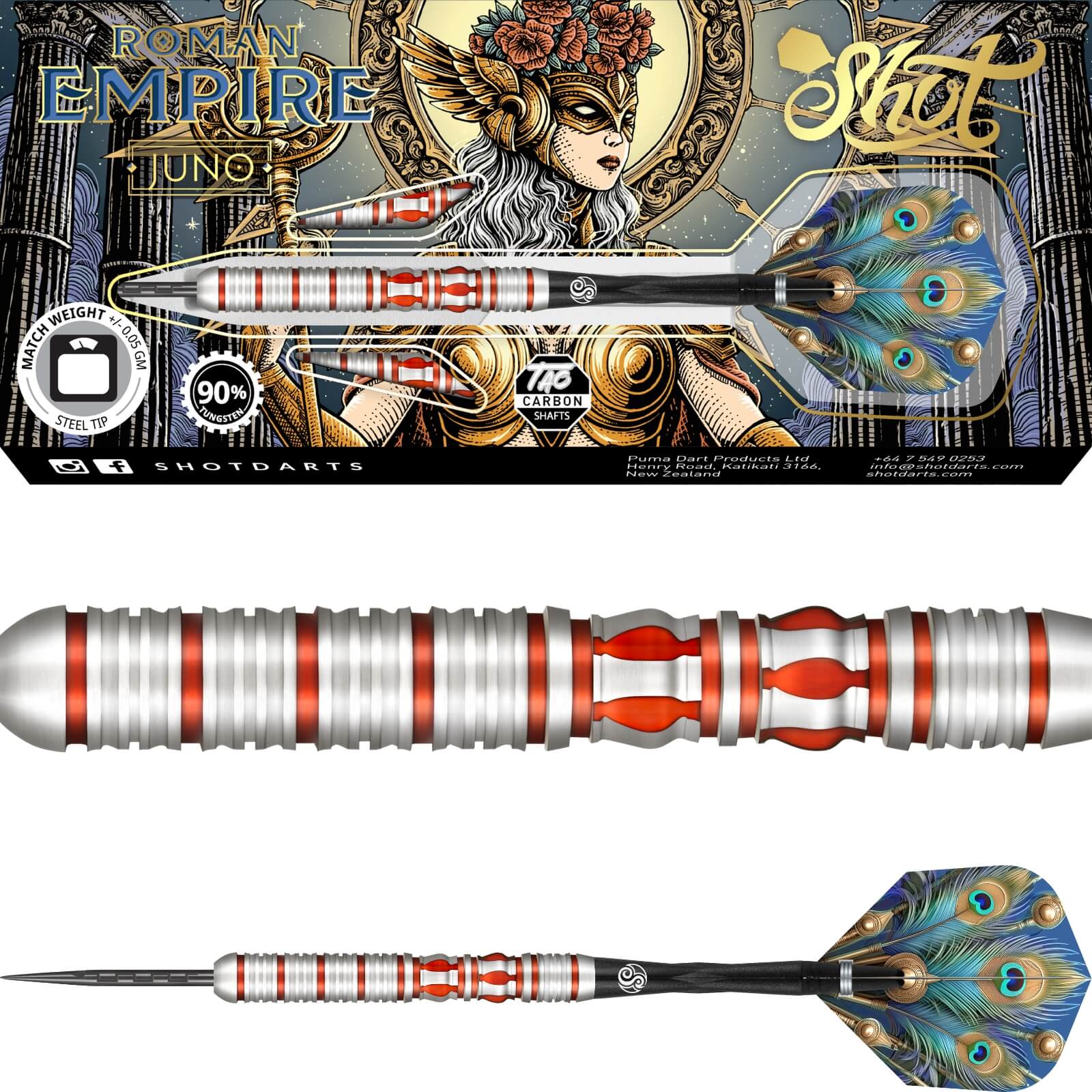 Darts - Shot - Roman Empire Juno Darts - Steel Tip - 90% Tungsten - 23g 24g 25g 27g 