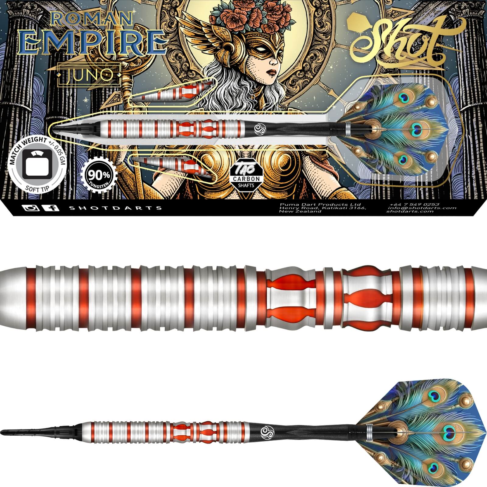 Darts - Shot - Roman Empire Juno Darts - Soft Tip - 90% Tungsten - 18g 20g