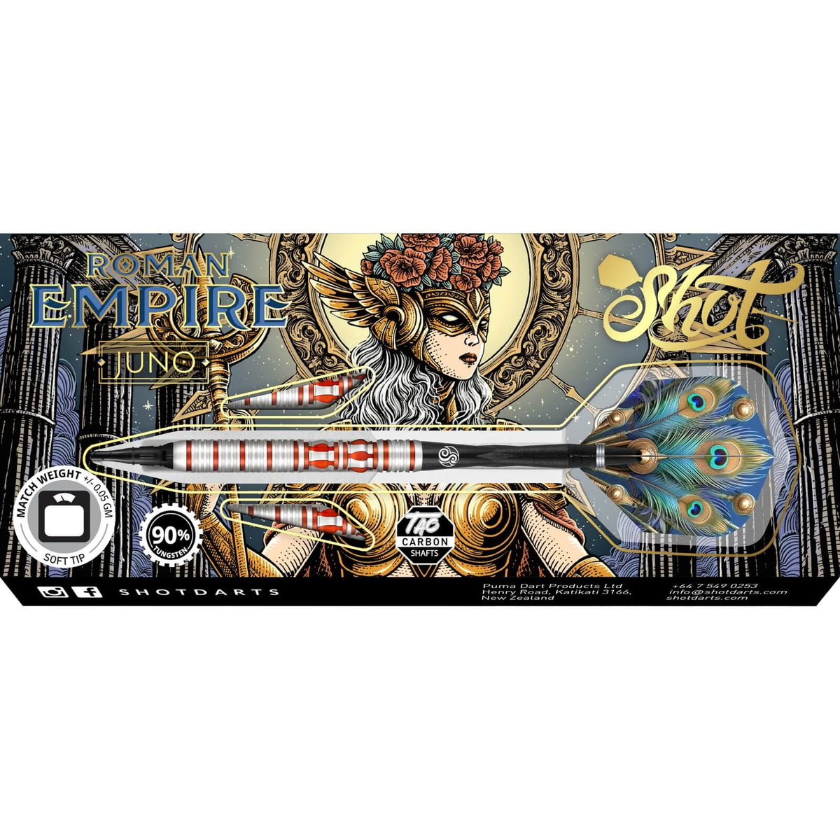 Darts - Shot - Roman Empire Juno Darts - Soft Tip - 90% Tungsten - 18g 20g