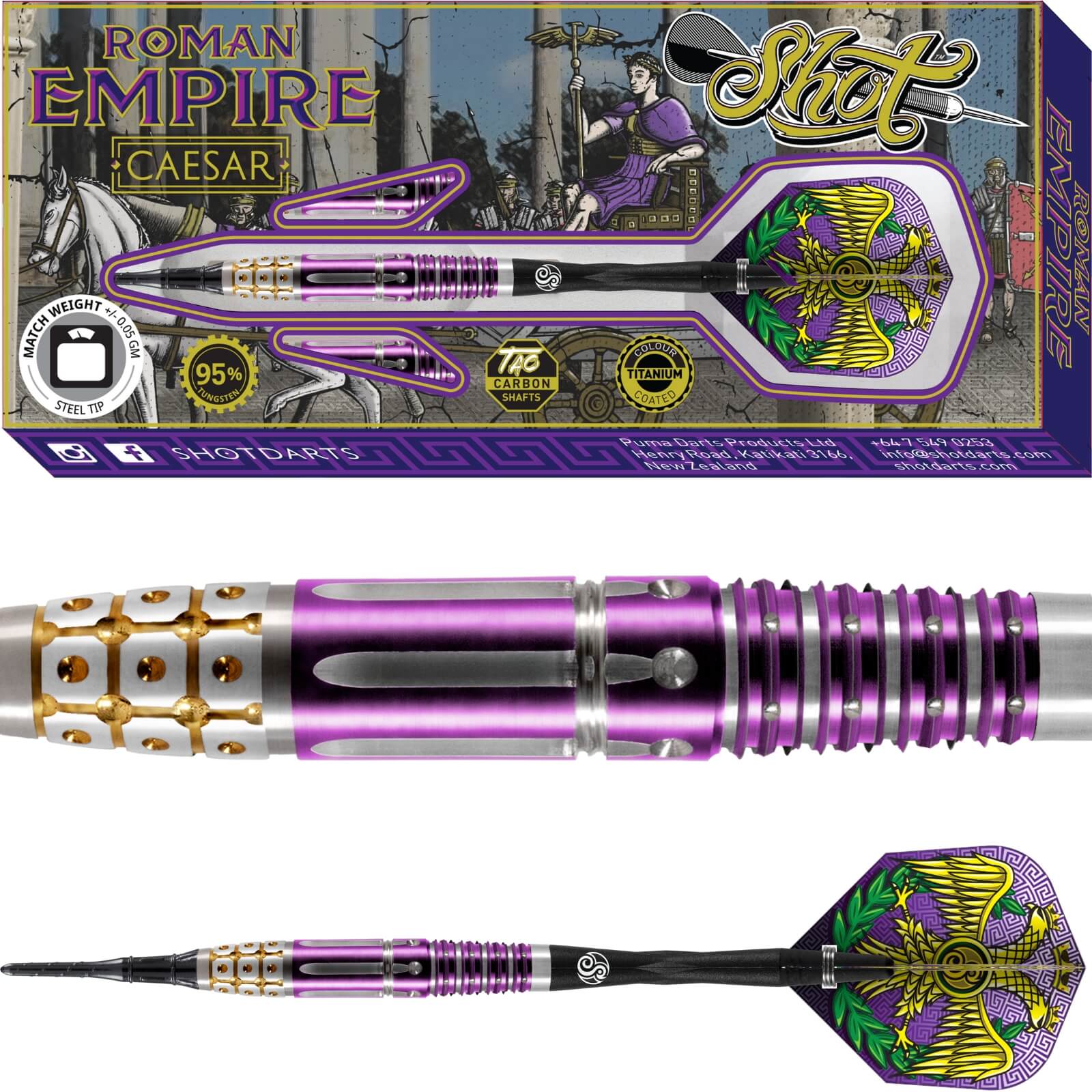 Darts - Shot - Roman Empire Caesar Darts - Soft Tip - 95% Tungsten - 18g 20g 